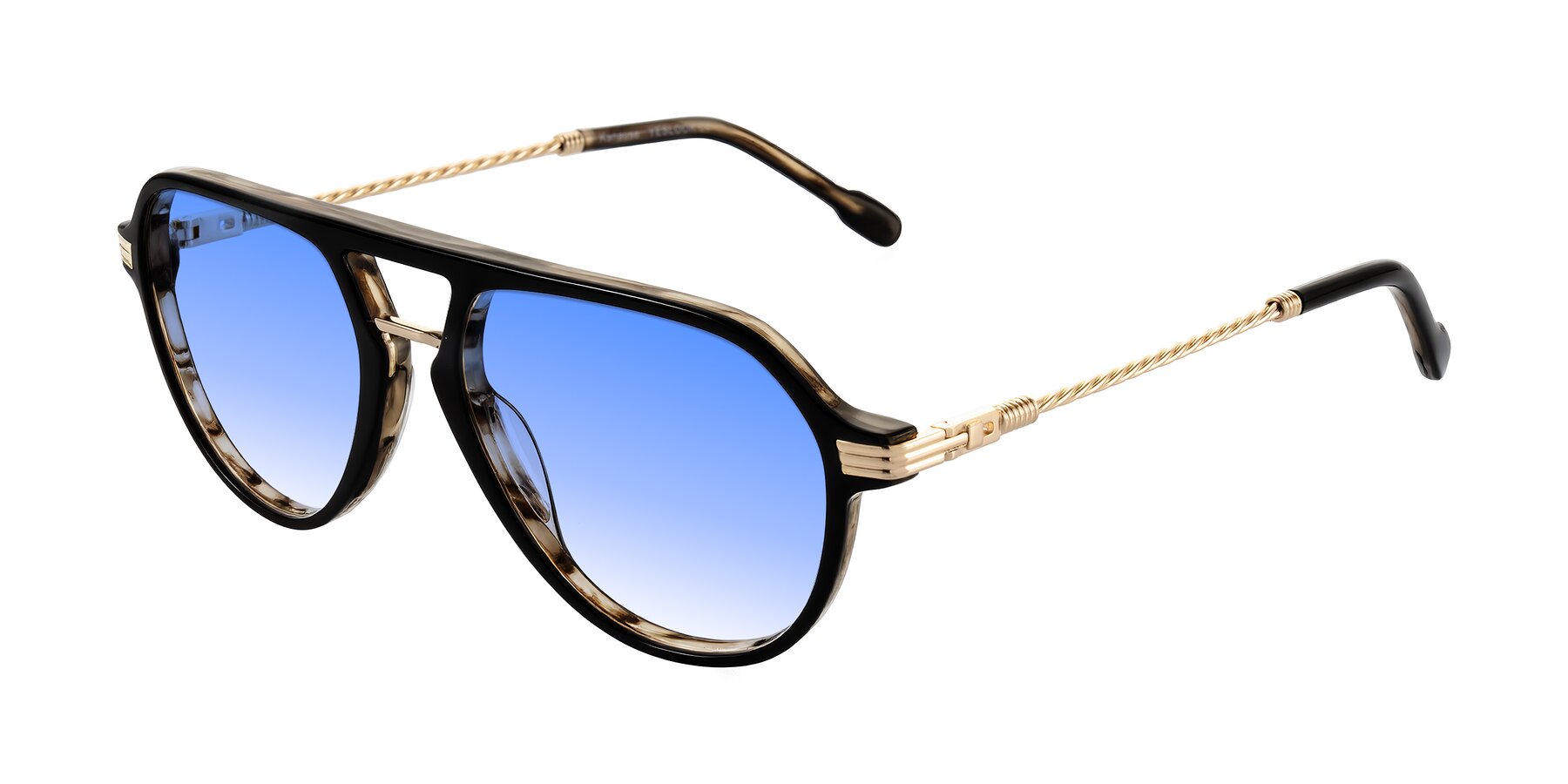 Angle of Kanause in Black Brown Striped/Gold with Blue Gradient Lenses