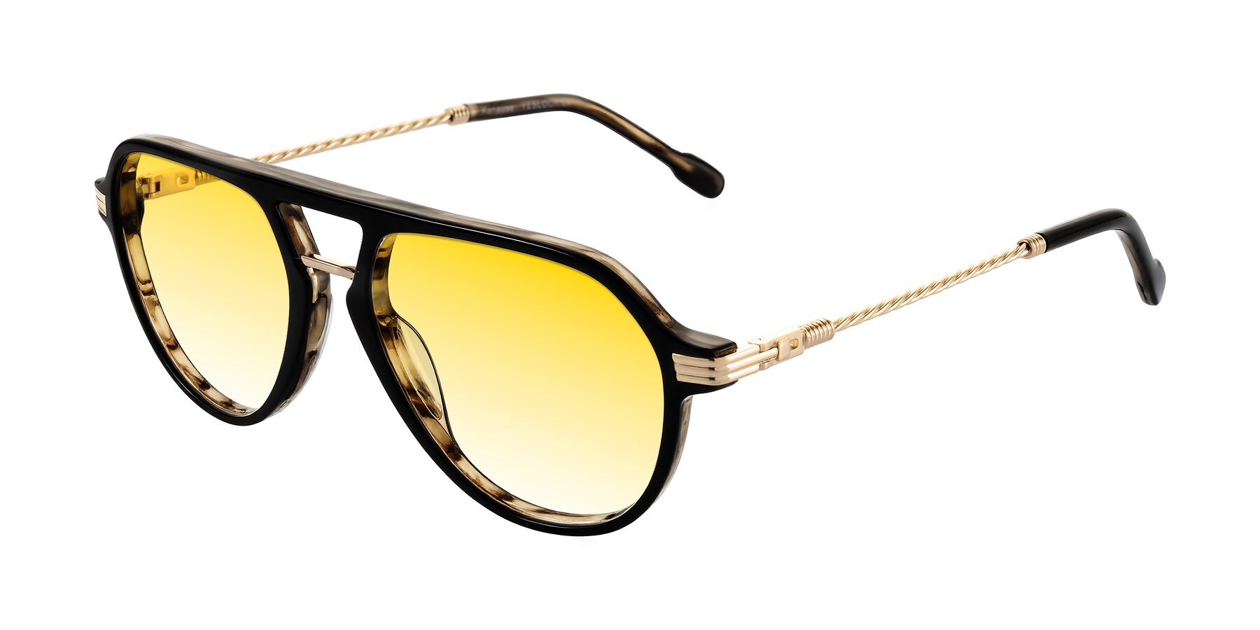 Angle of Kanause in Black Brown Striped/Gold with Yellow Gradient Lenses