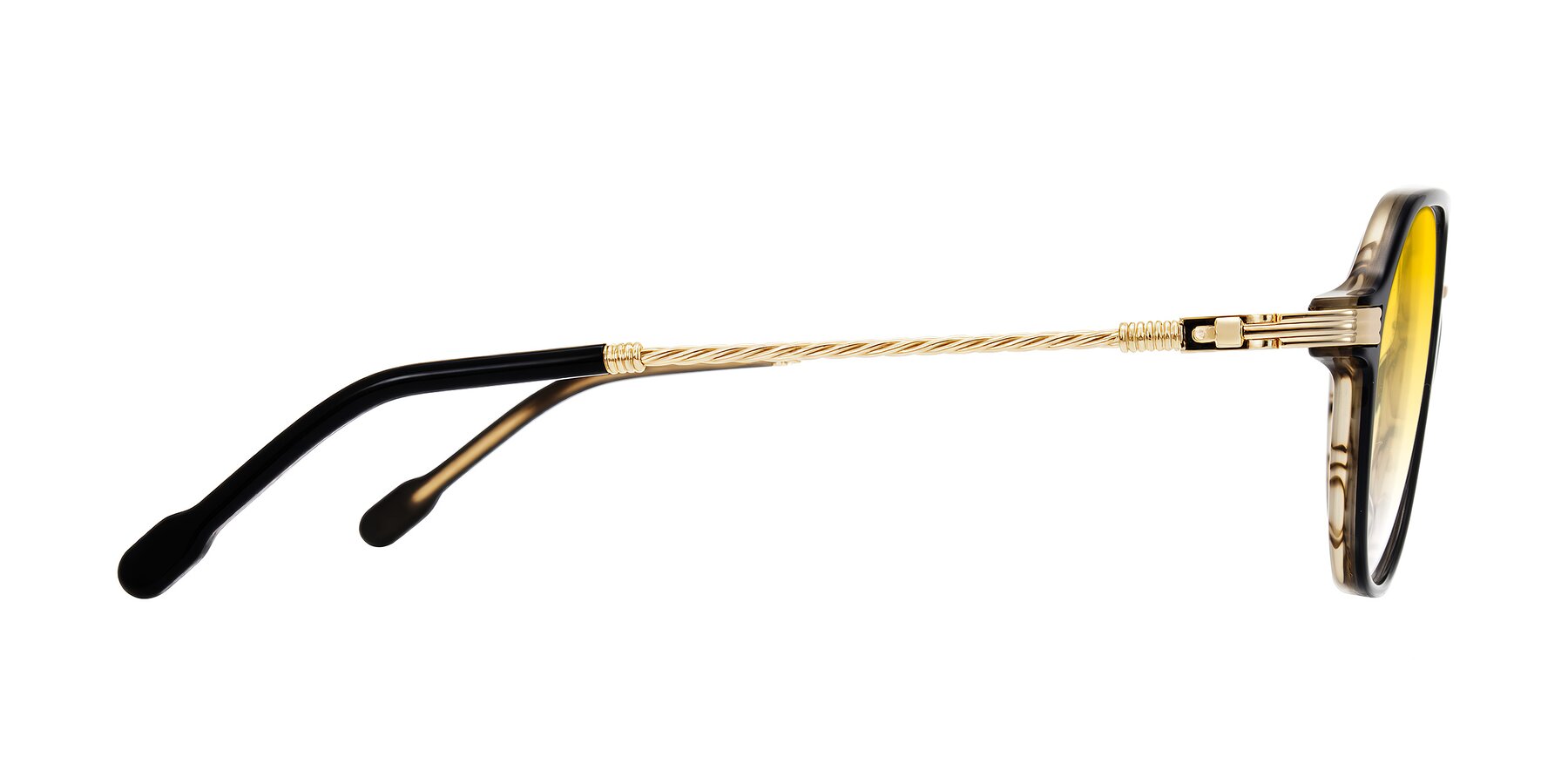 Side of Kanause in Black Brown Striped/Gold with Yellow Gradient Lenses