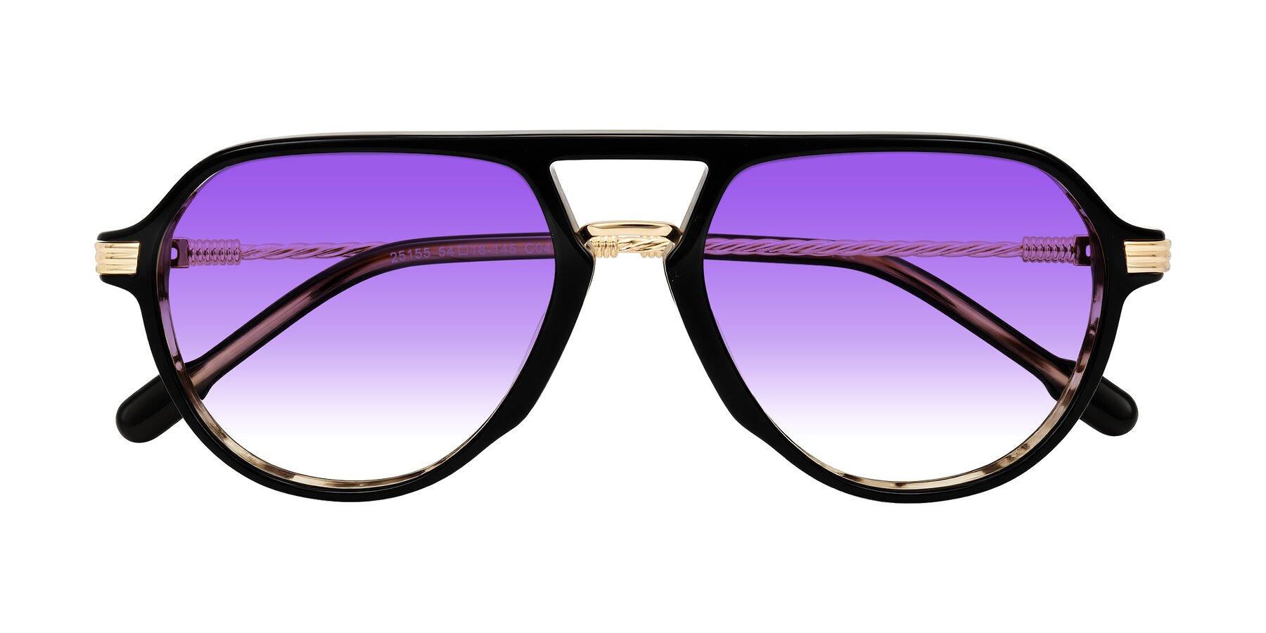 Folded Front of Kanause in Black Brown Striped/Gold with Purple Gradient Lenses