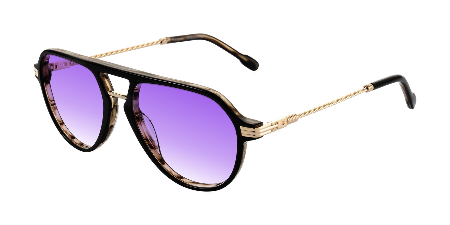 Angle of Kanause in Black Brown Striped/Gold with Purple Gradient Lenses