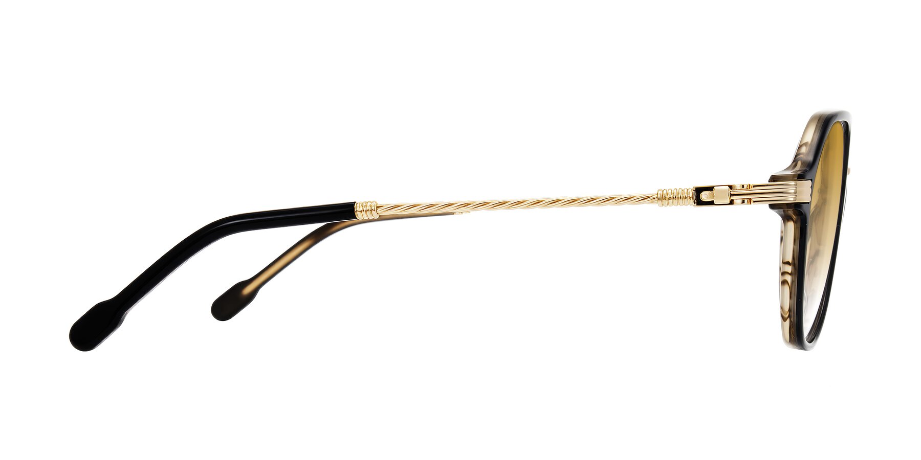 Side of Kanause in Black Brown Striped/Gold with Champagne Gradient Lenses