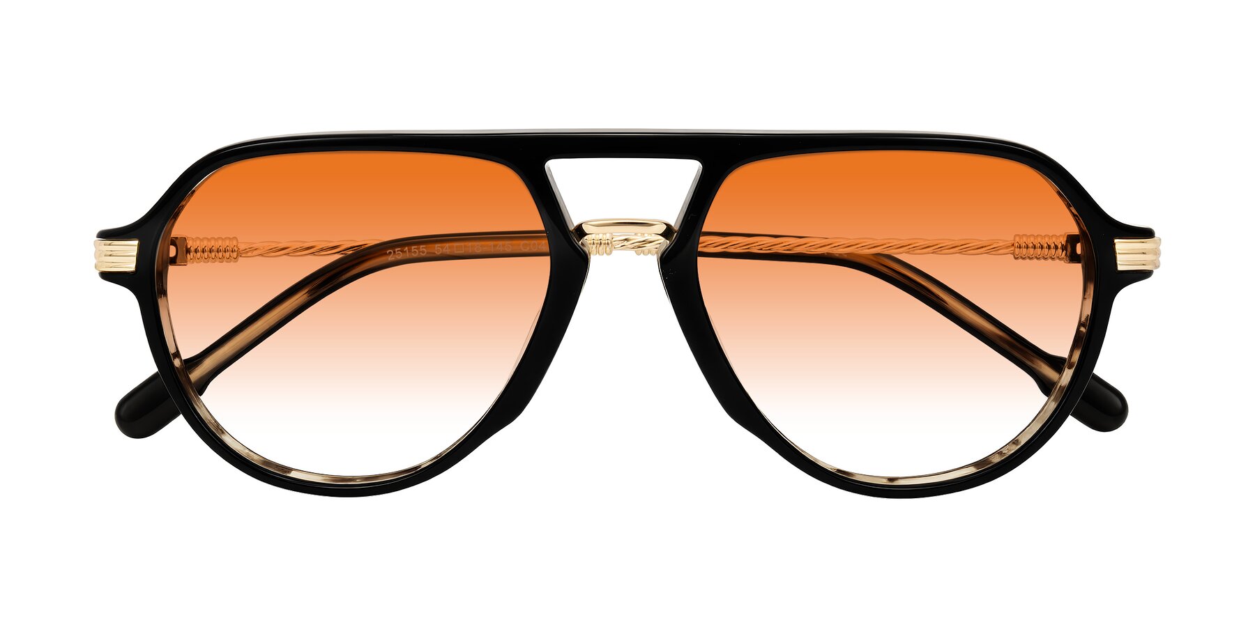 Folded Front of Kanause in Black Brown Striped/Gold with Orange Gradient Lenses