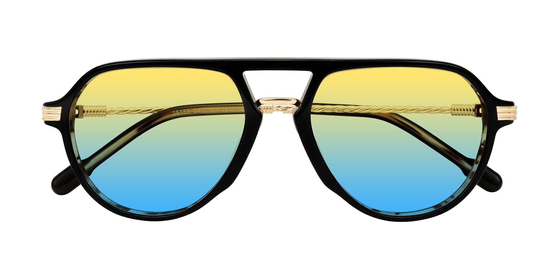 Folded Front of Kanause in Black Brown Striped/Gold with Yellow / Blue Gradient Lenses