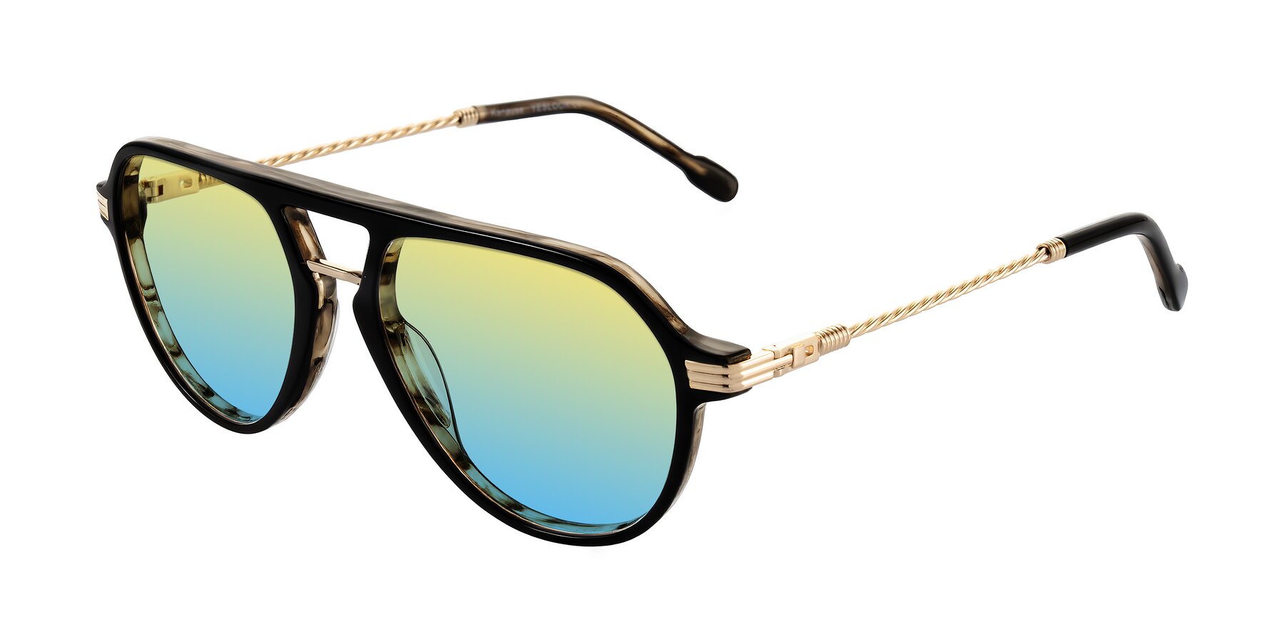 Angle of Kanause in Black Brown Striped/Gold with Yellow / Blue Gradient Lenses