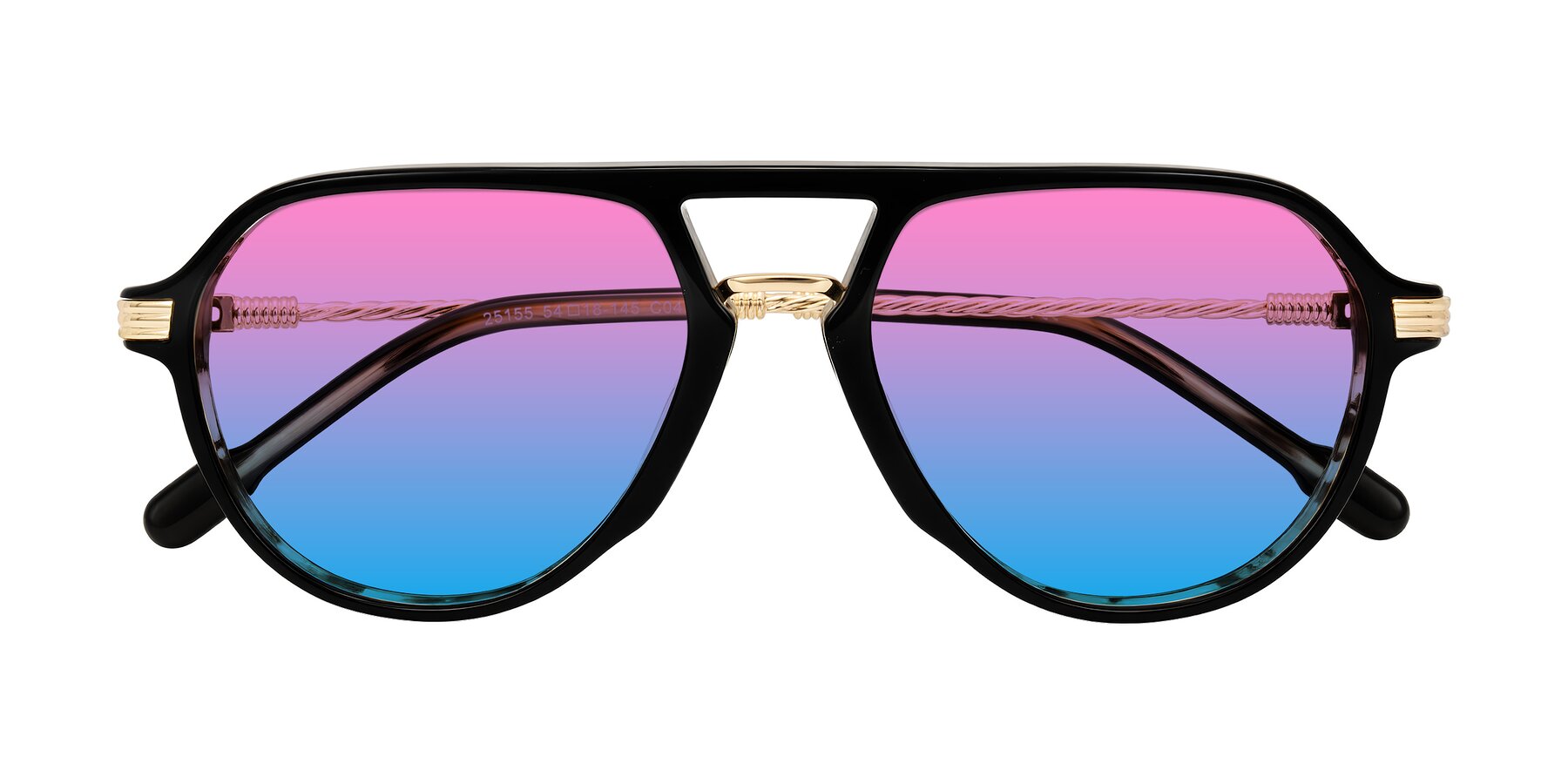 Folded Front of Kanause in Black Brown Striped/Gold with Pink / Blue Gradient Lenses