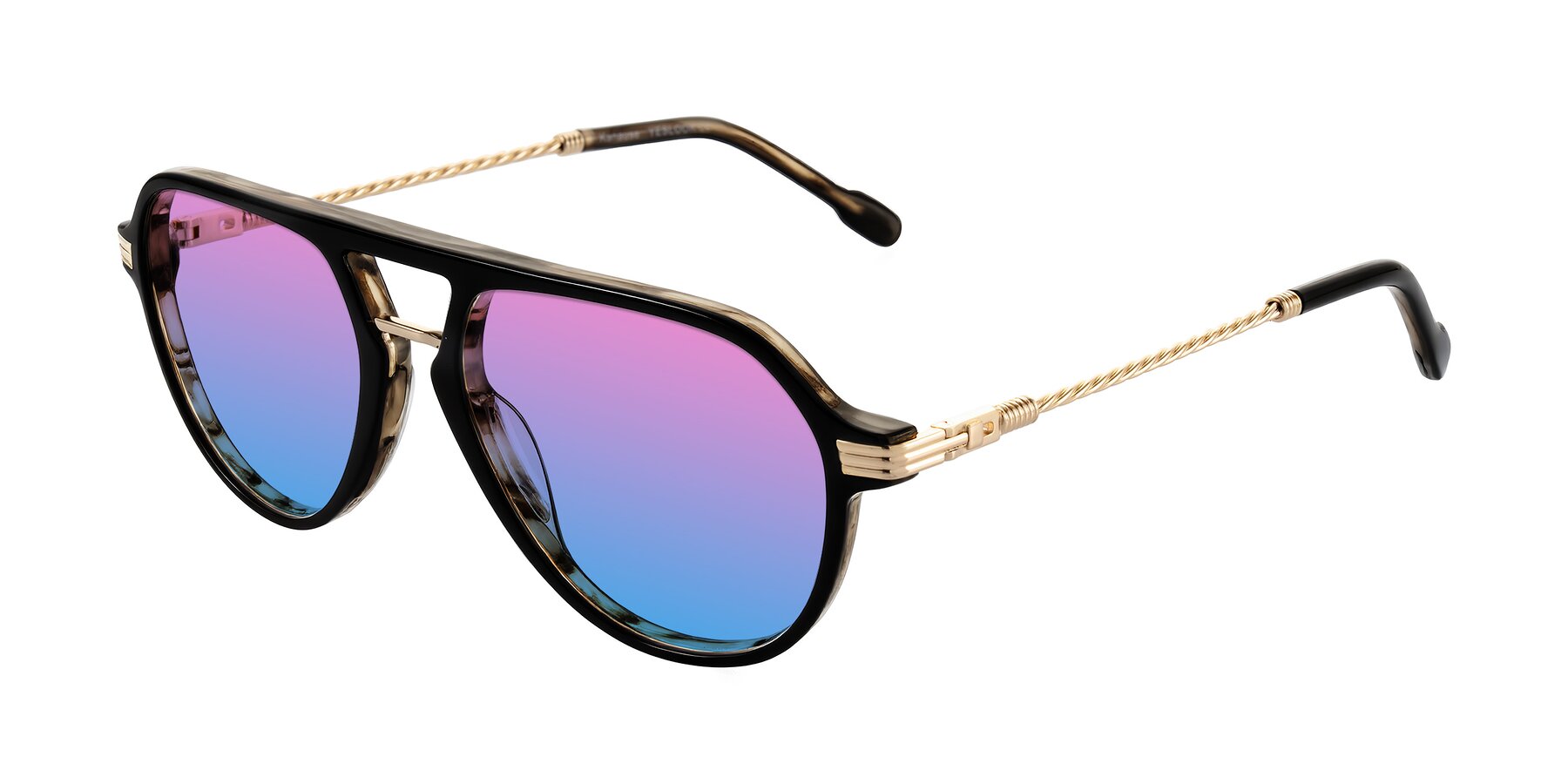 Angle of Kanause in Black Brown Striped/Gold with Pink / Blue Gradient Lenses