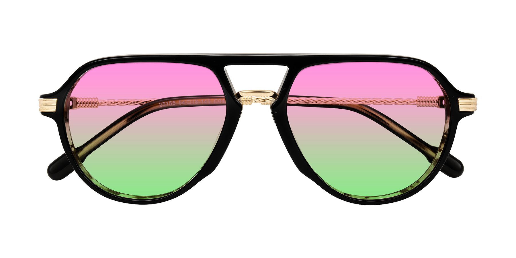 Folded Front of Kanause in Black Brown Striped/Gold with Pink / Green Gradient Lenses