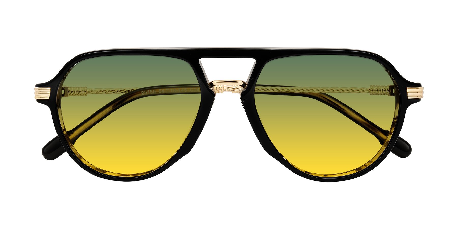 Folded Front of Kanause in Black Brown Striped/Gold with Green / Yellow Gradient Lenses