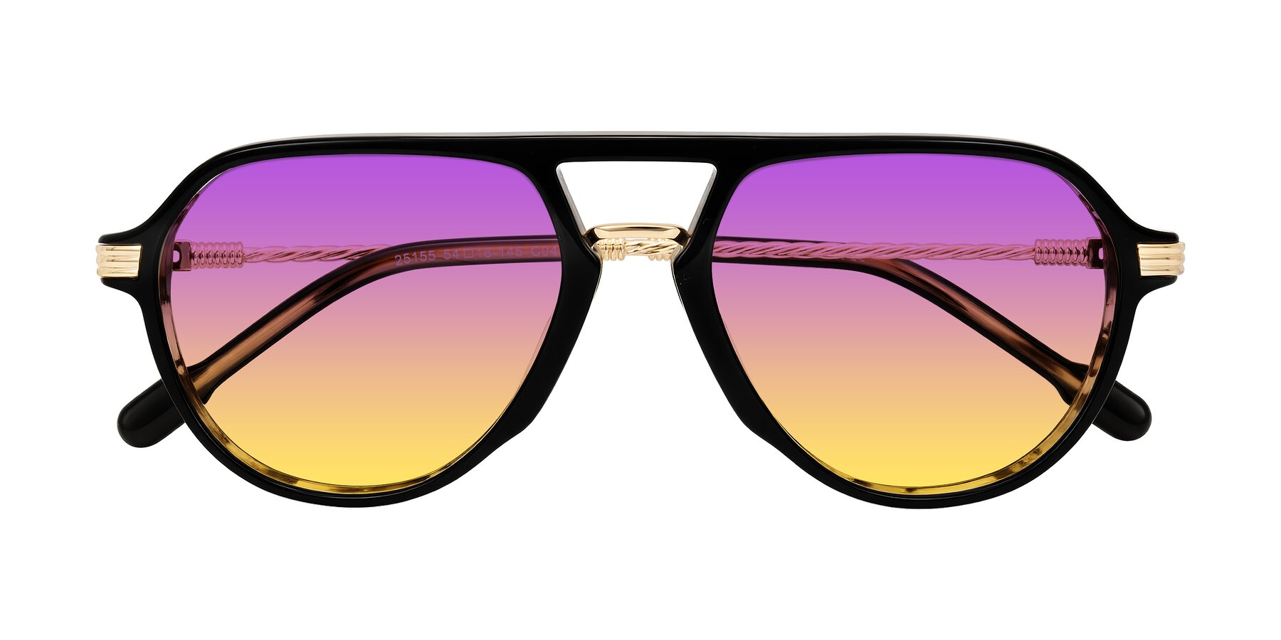 Folded Front of Kanause in Black Brown Striped/Gold with Purple / Yellow Gradient Lenses