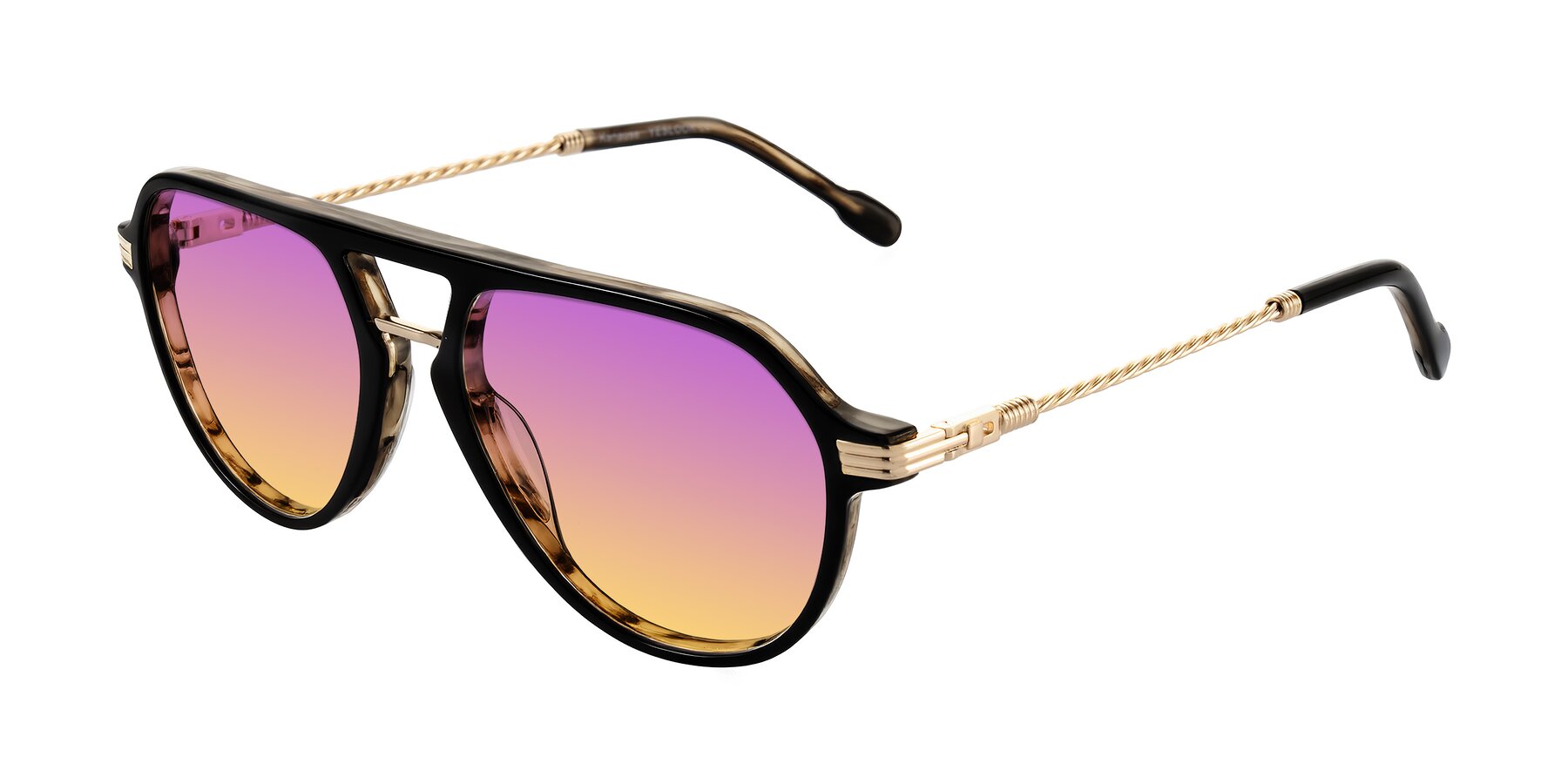 Angle of Kanause in Black Brown Striped/Gold with Purple / Yellow Gradient Lenses