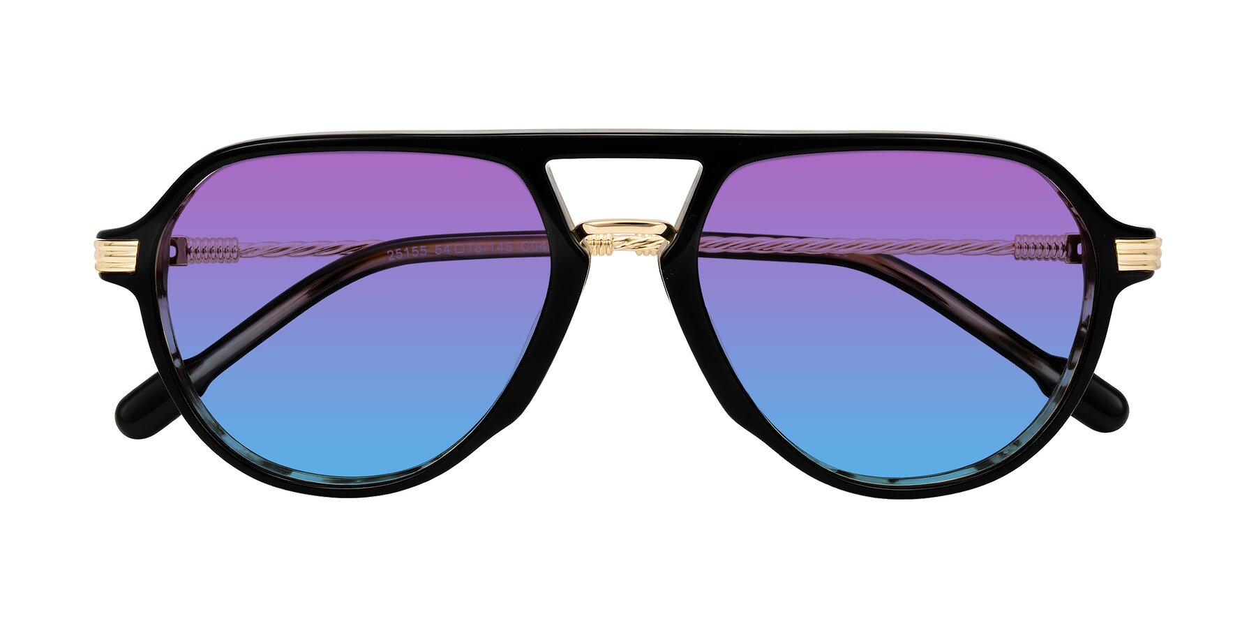 Folded Front of Kanause in Black Brown Striped/Gold with Purple / Blue Gradient Lenses