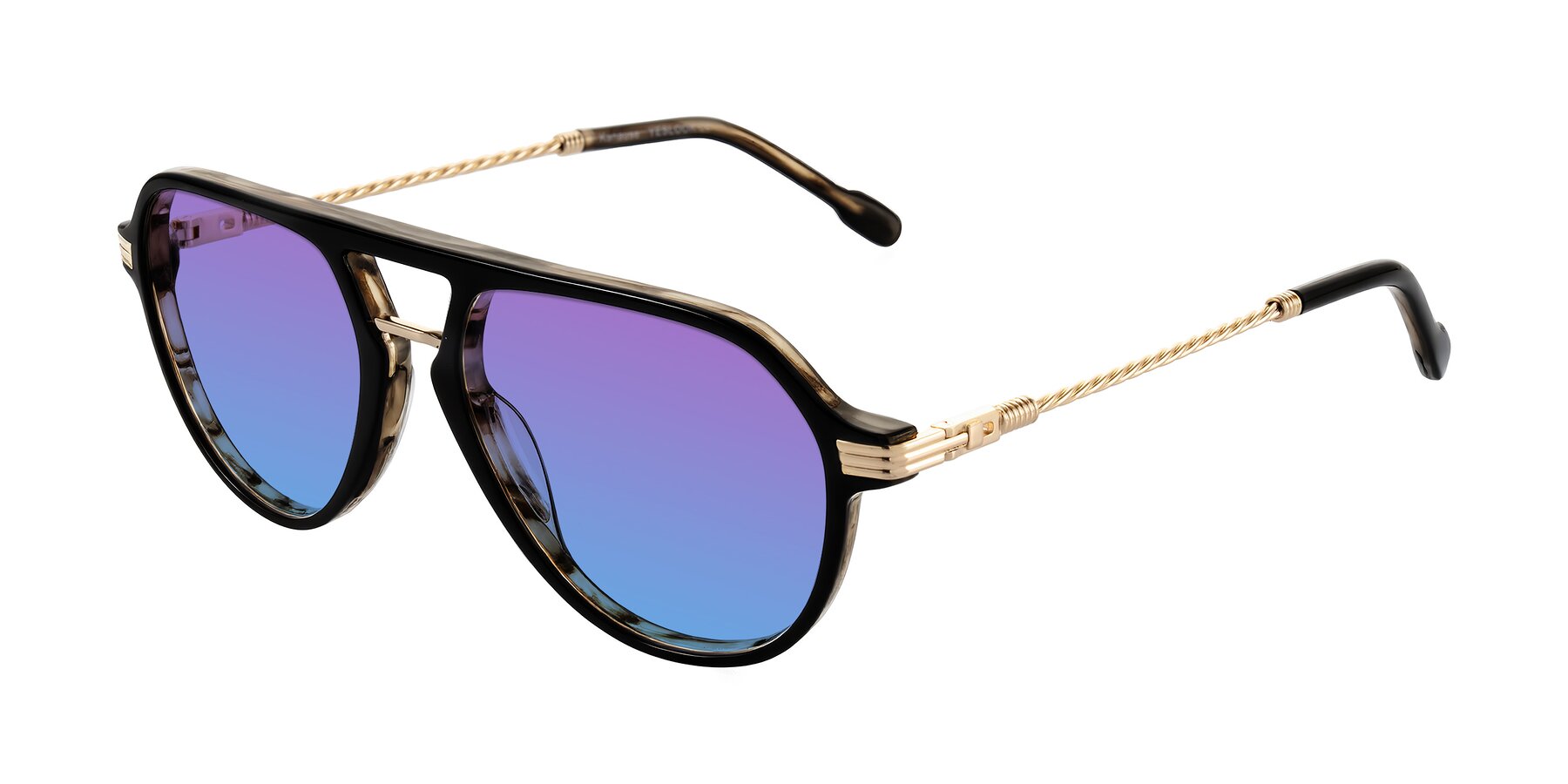 Angle of Kanause in Black Brown Striped/Gold with Purple / Blue Gradient Lenses