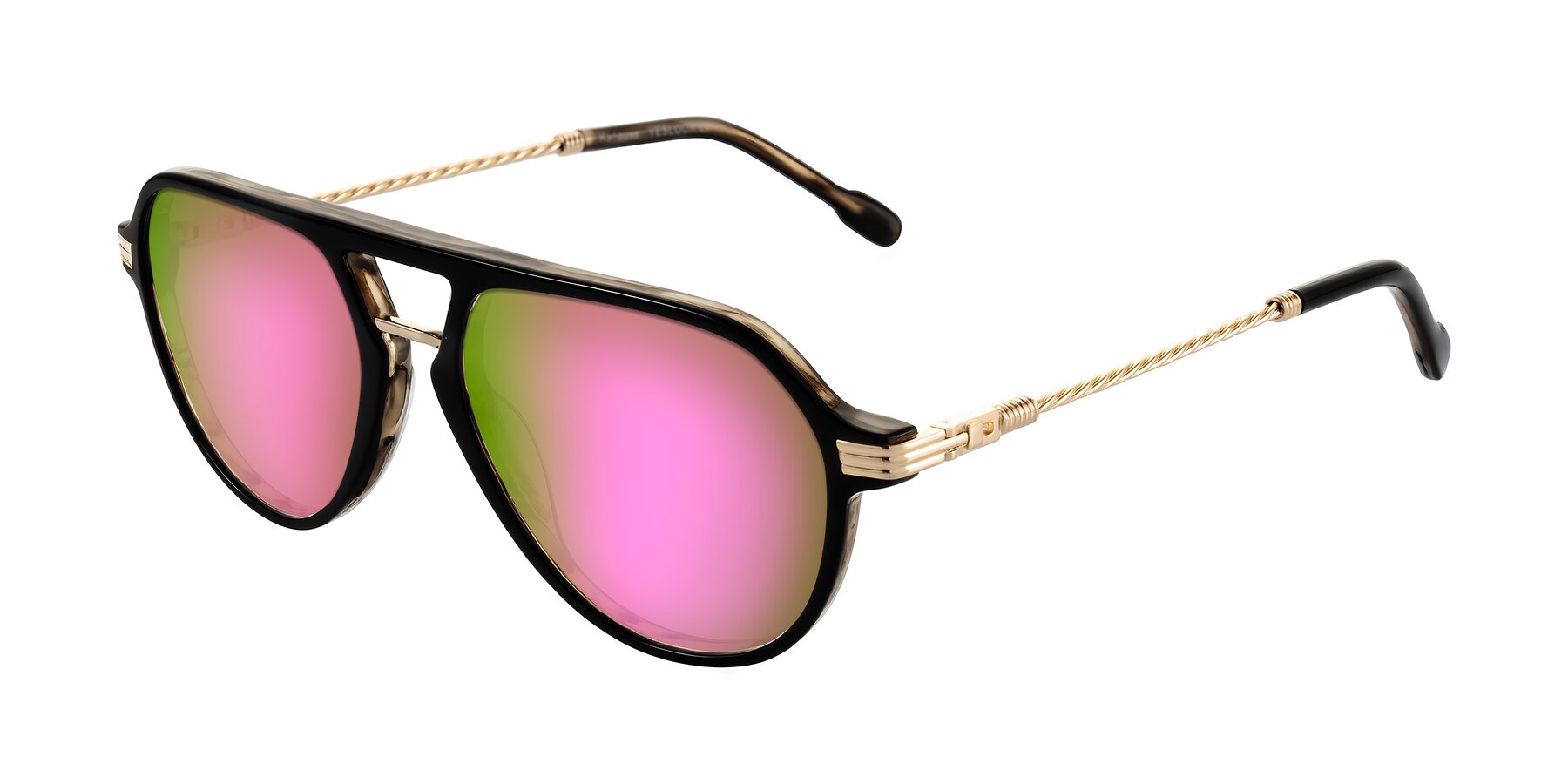 Angle of Kanause in Black Brown Striped/Gold with Pink Mirrored Lenses