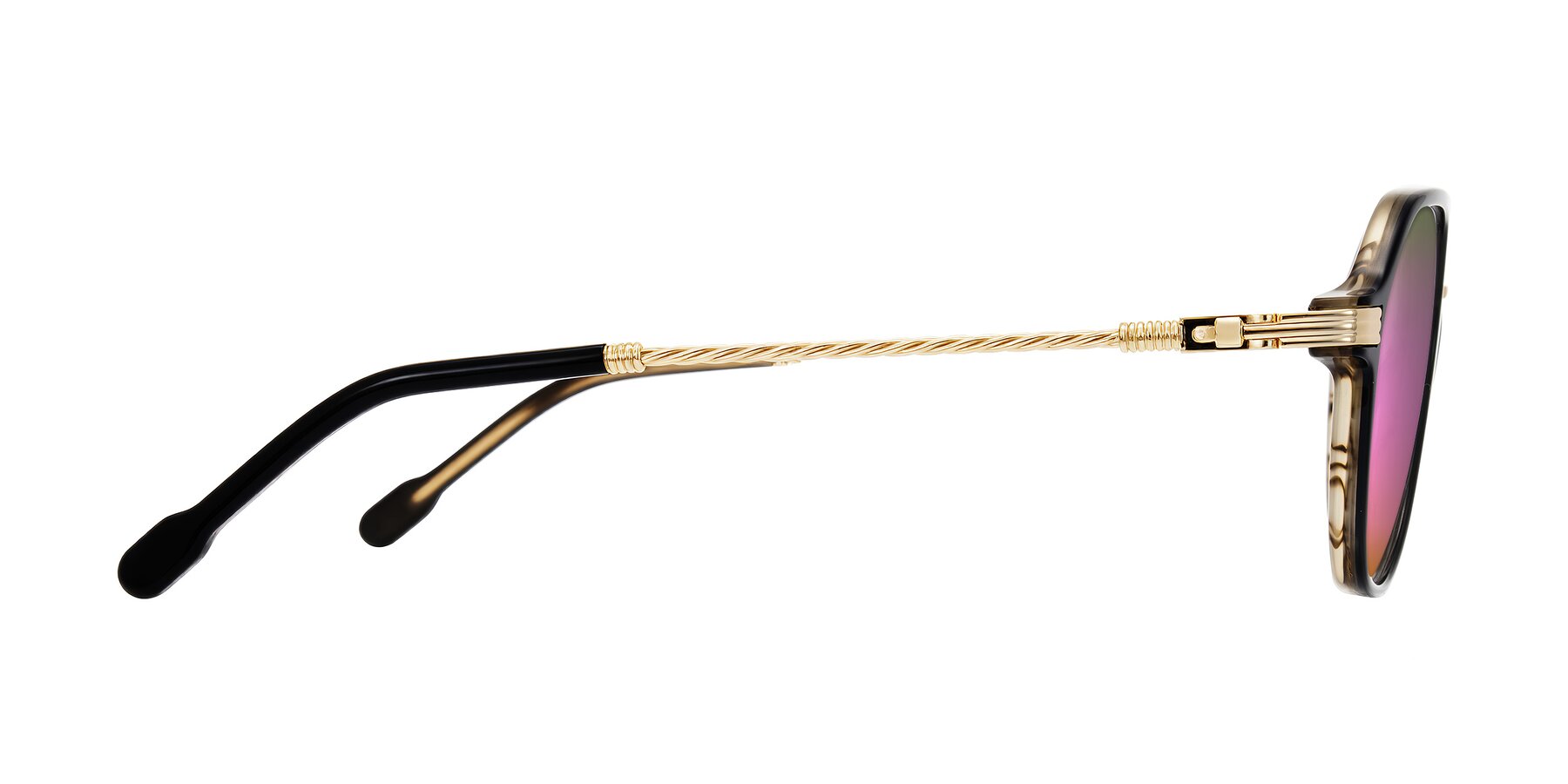 Side of Kanause in Black Brown Striped/Gold with Pink Mirrored Lenses