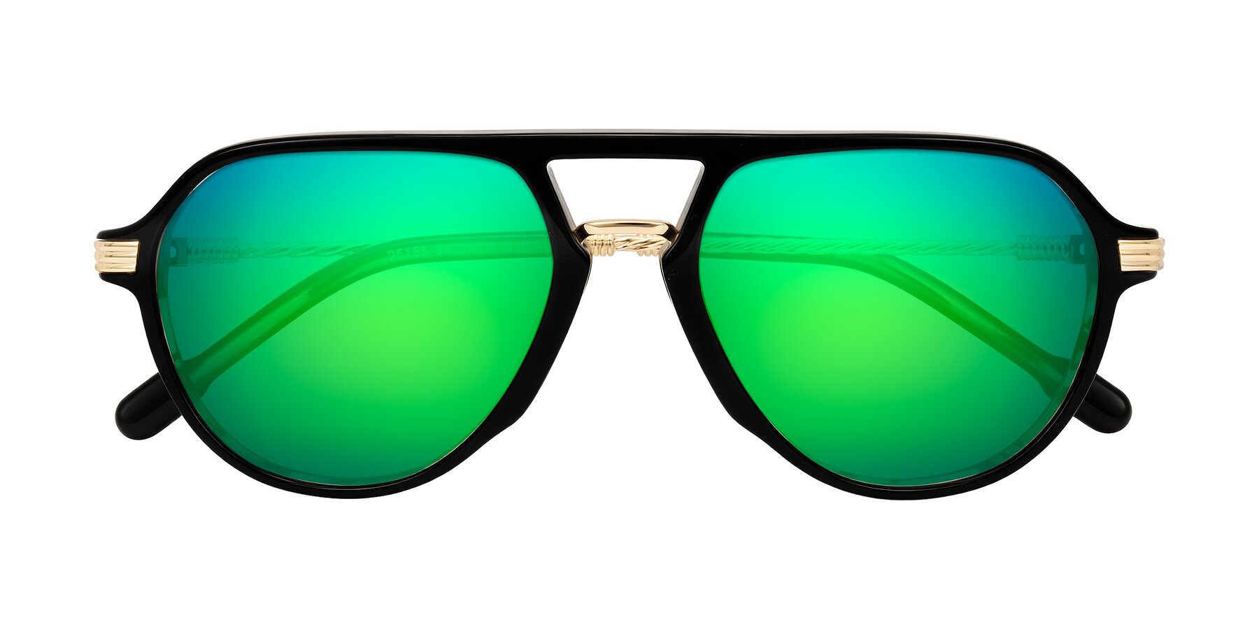 Folded Front of Kanause in Black Brown Striped/Gold with Green Mirrored Lenses