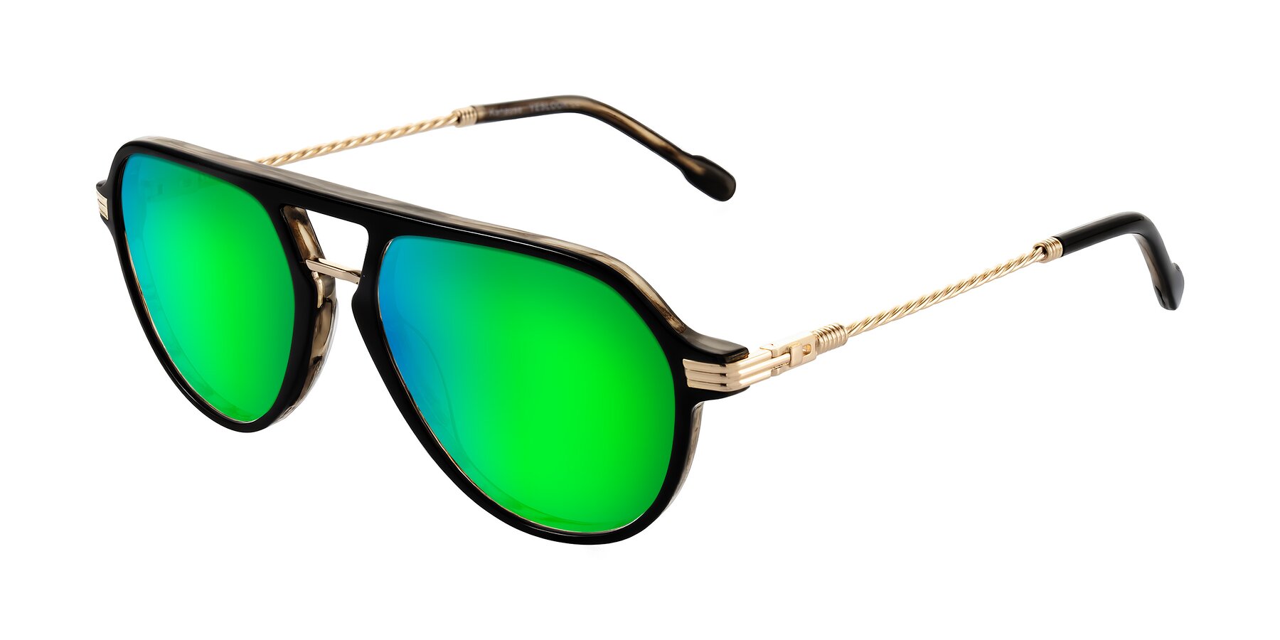 Angle of Kanause in Black Brown Striped/Gold with Green Mirrored Lenses