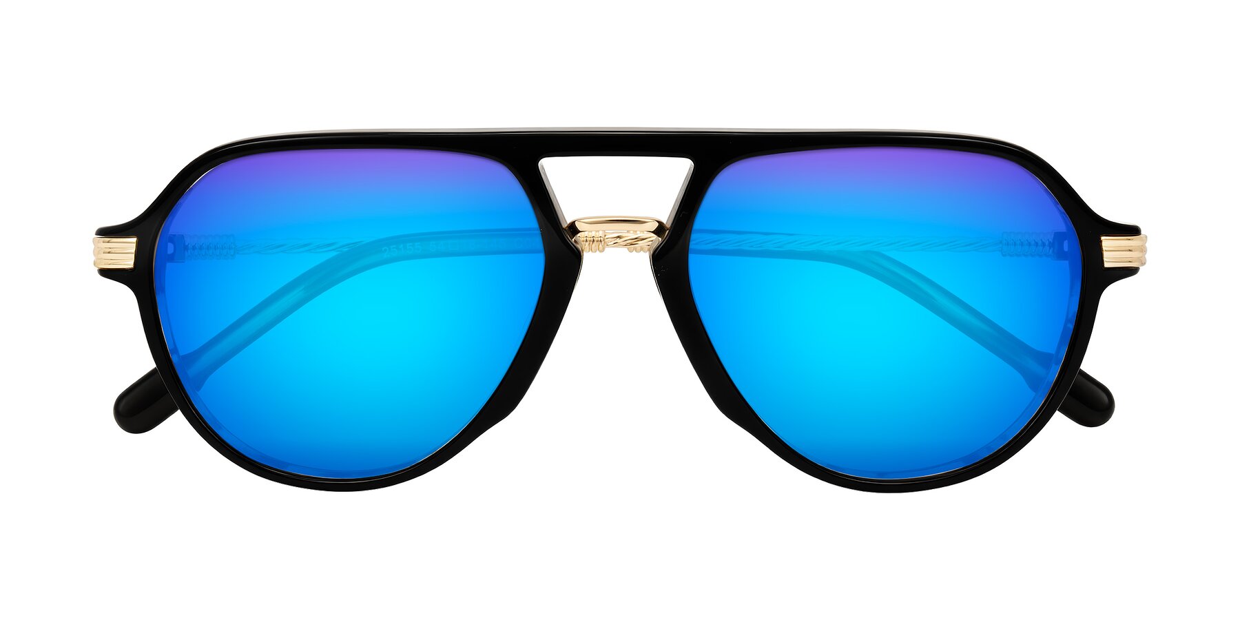 Folded Front of Kanause in Black Brown Striped/Gold with Blue Mirrored Lenses
