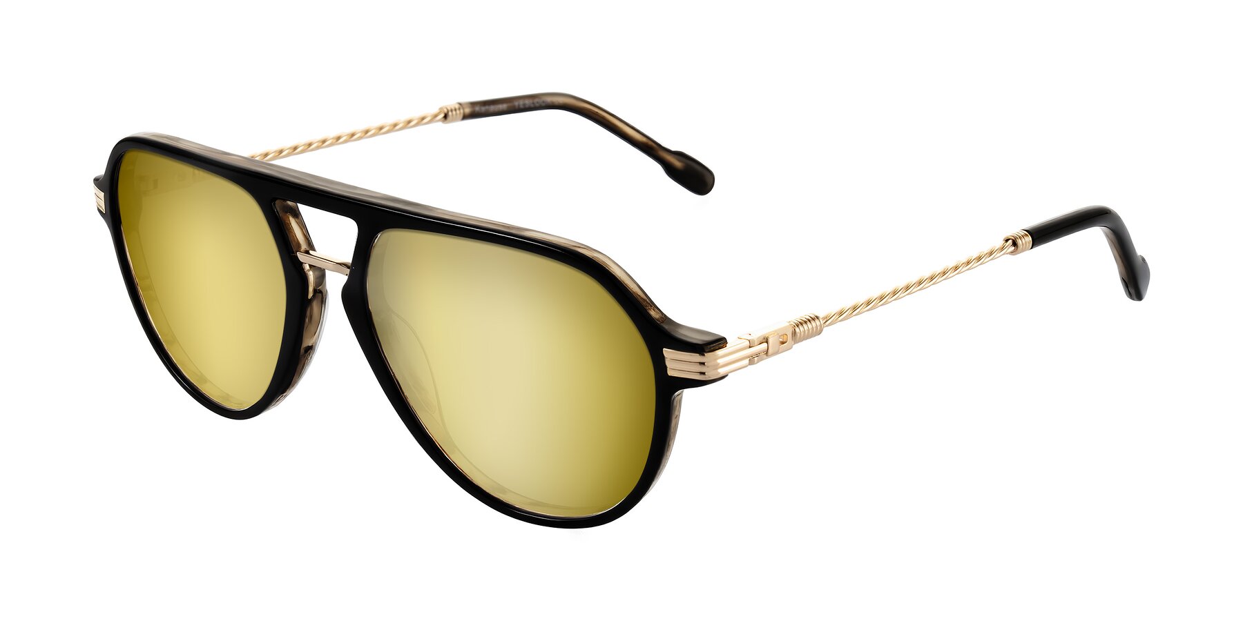 Angle of Kanause in Black Brown Striped/Gold with Gold Mirrored Lenses