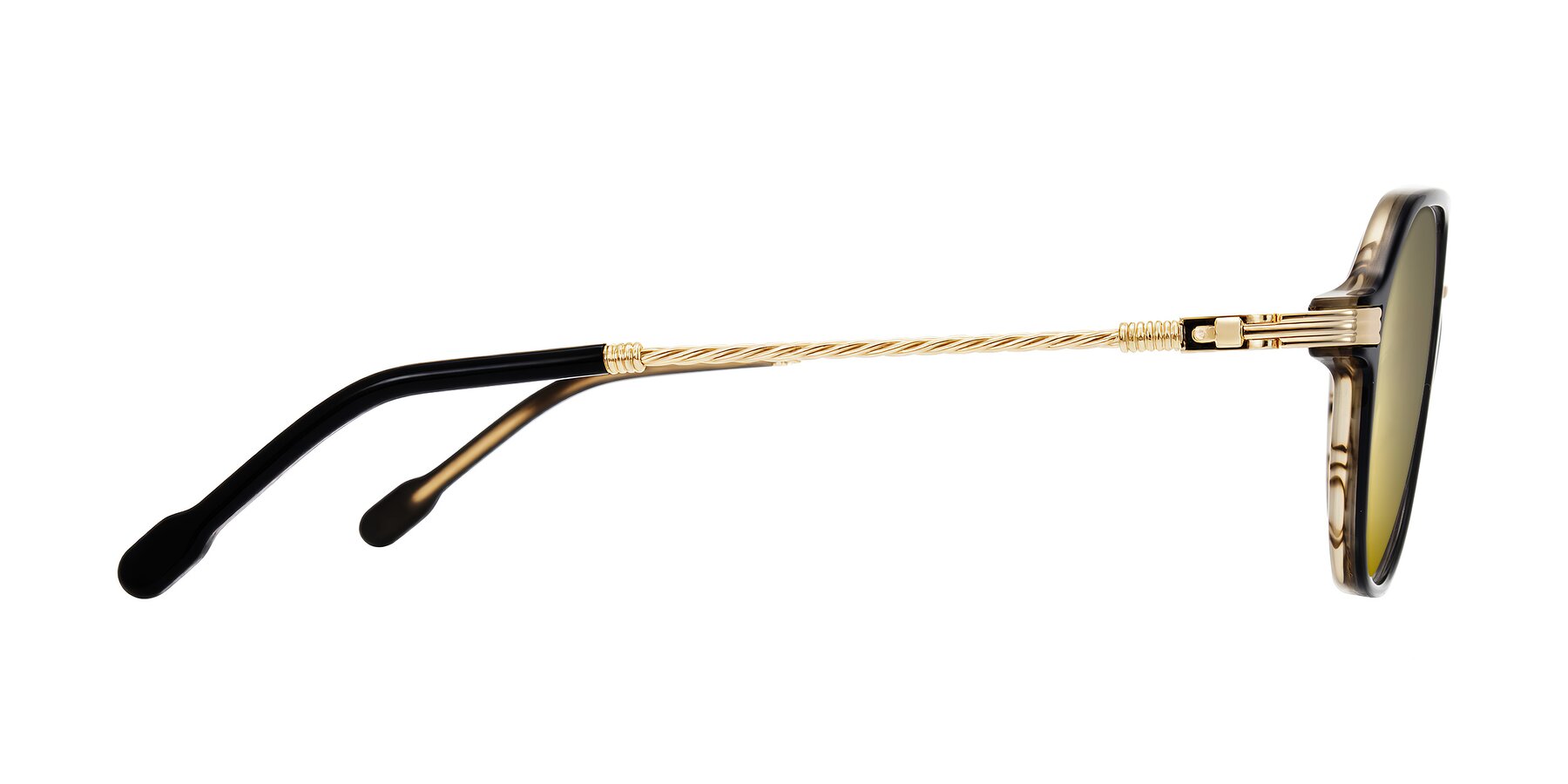 Side of Kanause in Black Brown Striped/Gold with Gold Mirrored Lenses
