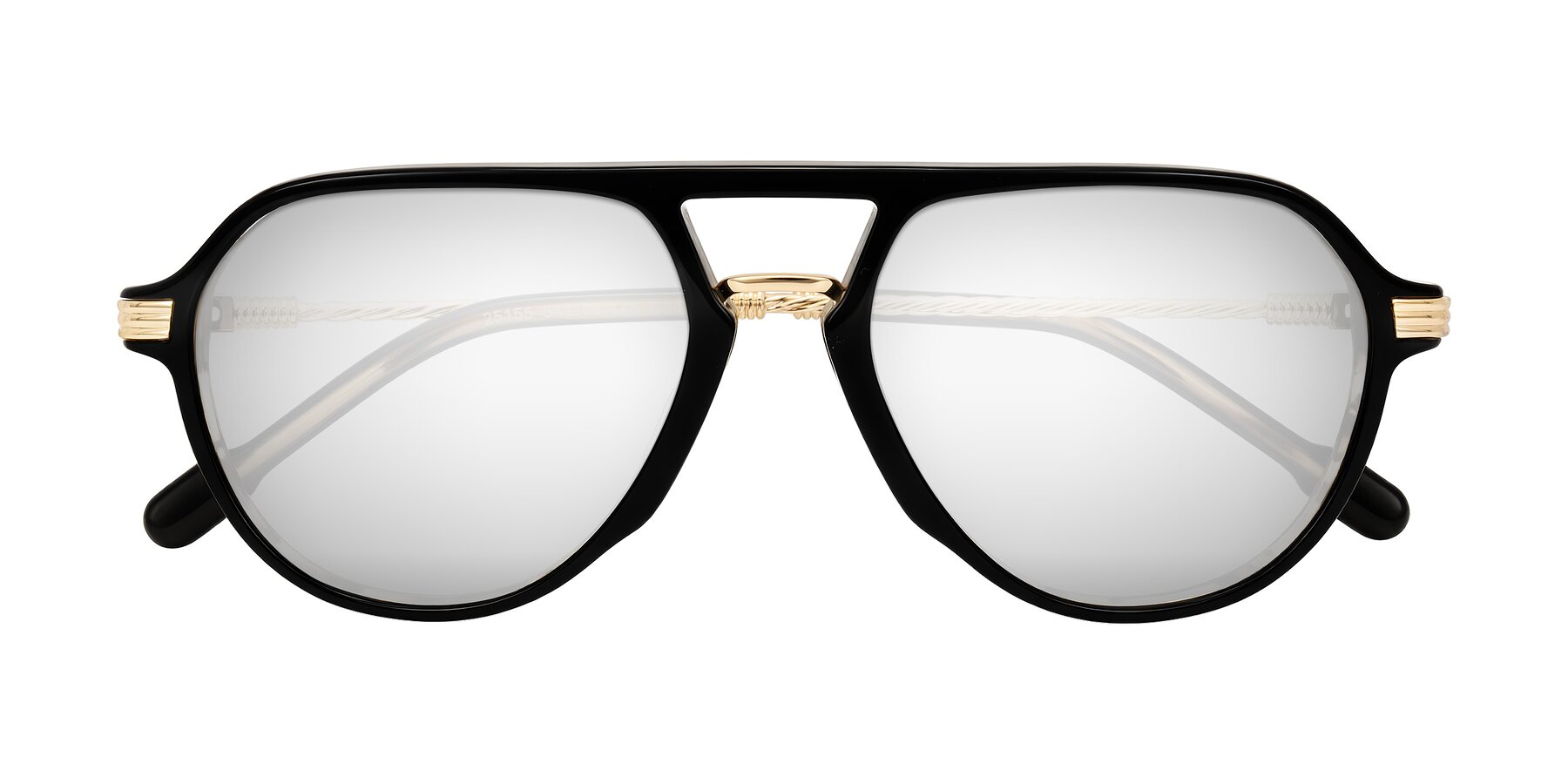 Folded Front of Kanause in Black Brown Striped/Gold with Silver Mirrored Lenses