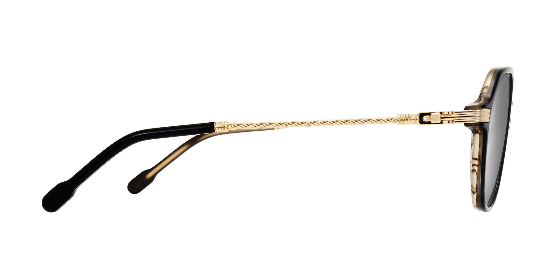 Side of Kanause in Black Brown Striped/Gold with Silver Mirrored Lenses