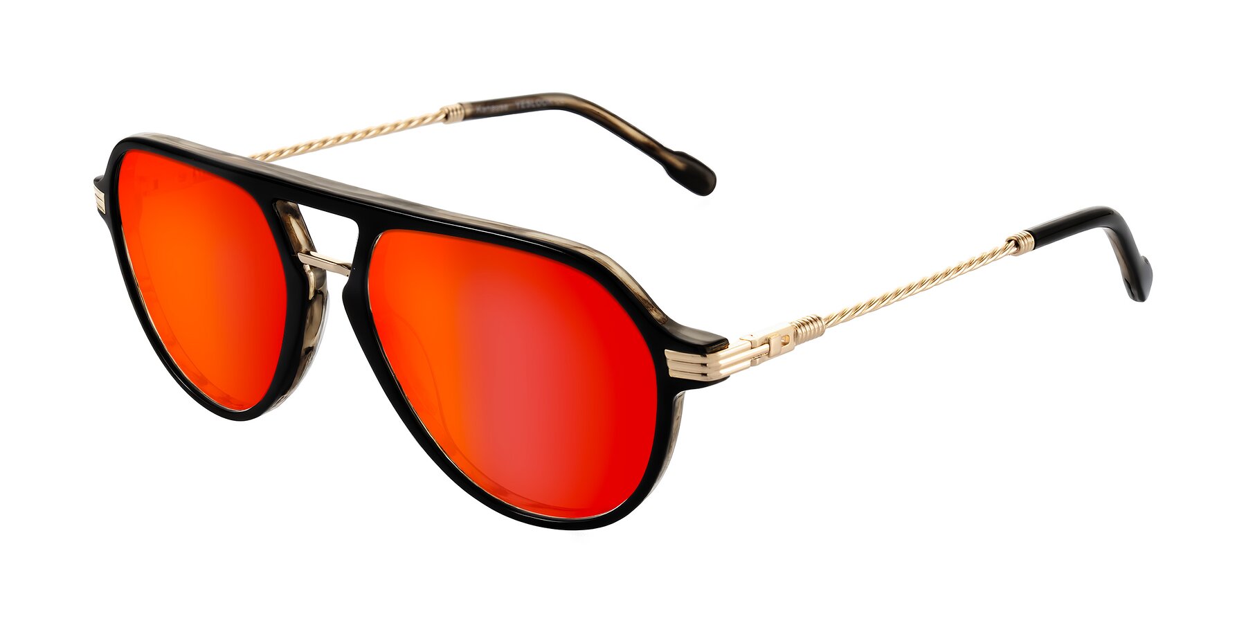 Angle of Kanause in Black Brown Striped/Gold with Red Gold Mirrored Lenses