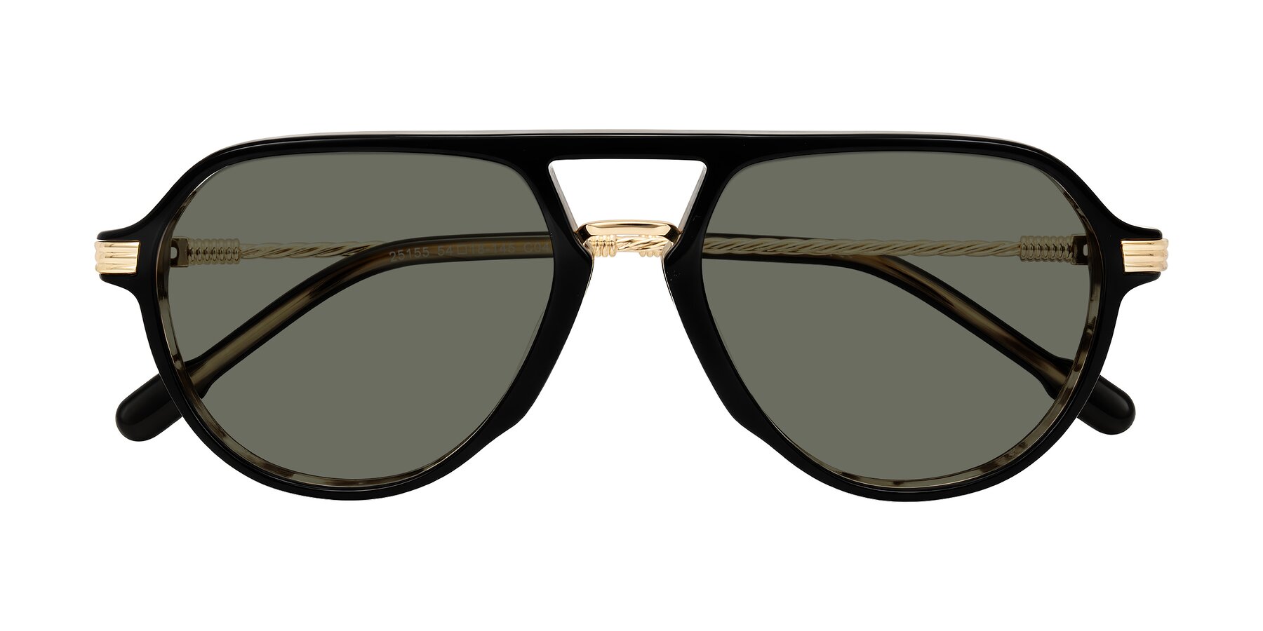 Folded Front of Kanause in Black Brown Striped/Gold with Gray Polarized Lenses