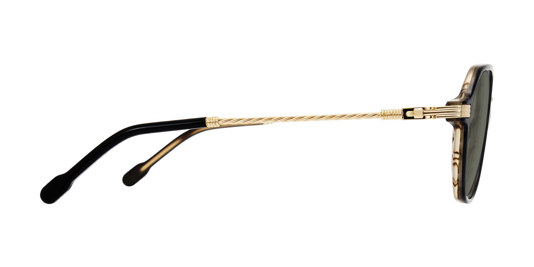 Side of Kanause in Black Brown Striped/Gold with Gray Polarized Lenses