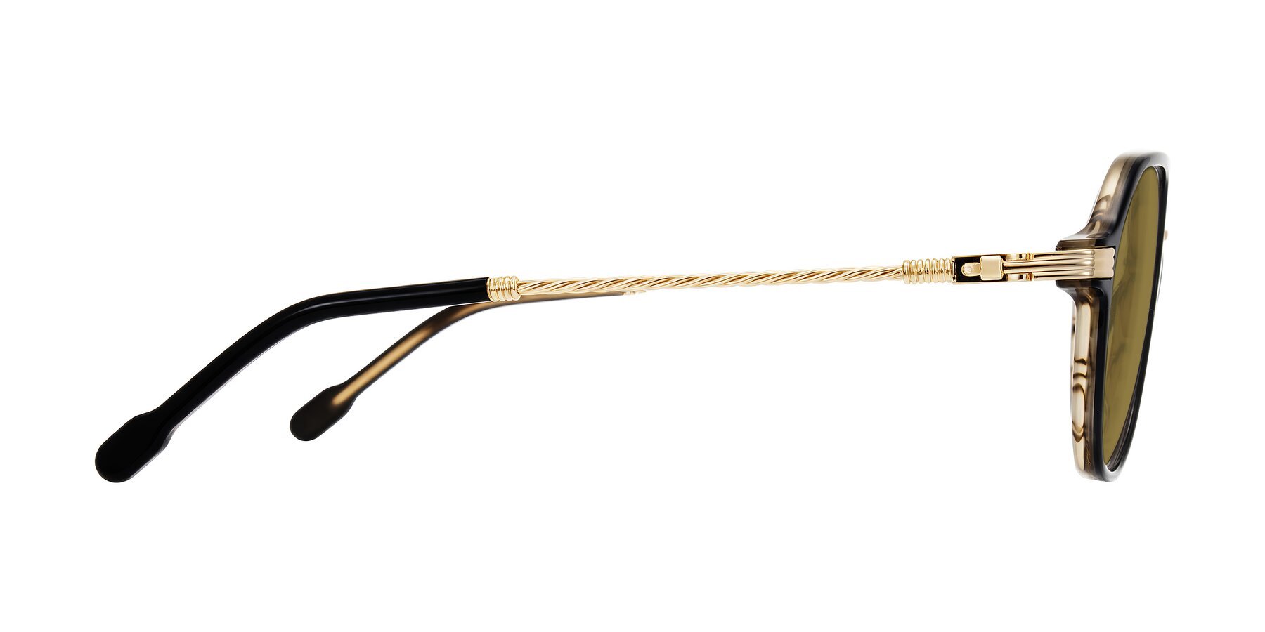 Side of Kanause in Black Brown Striped/Gold with Brown Polarized Lenses