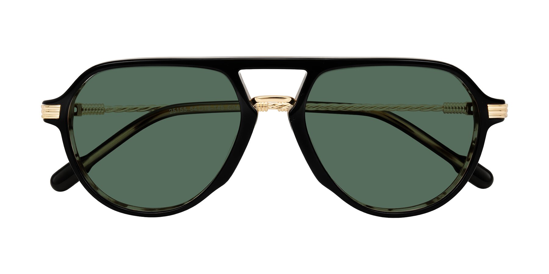 Folded Front of Kanause in Black Brown Striped/Gold with Green Polarized Lenses