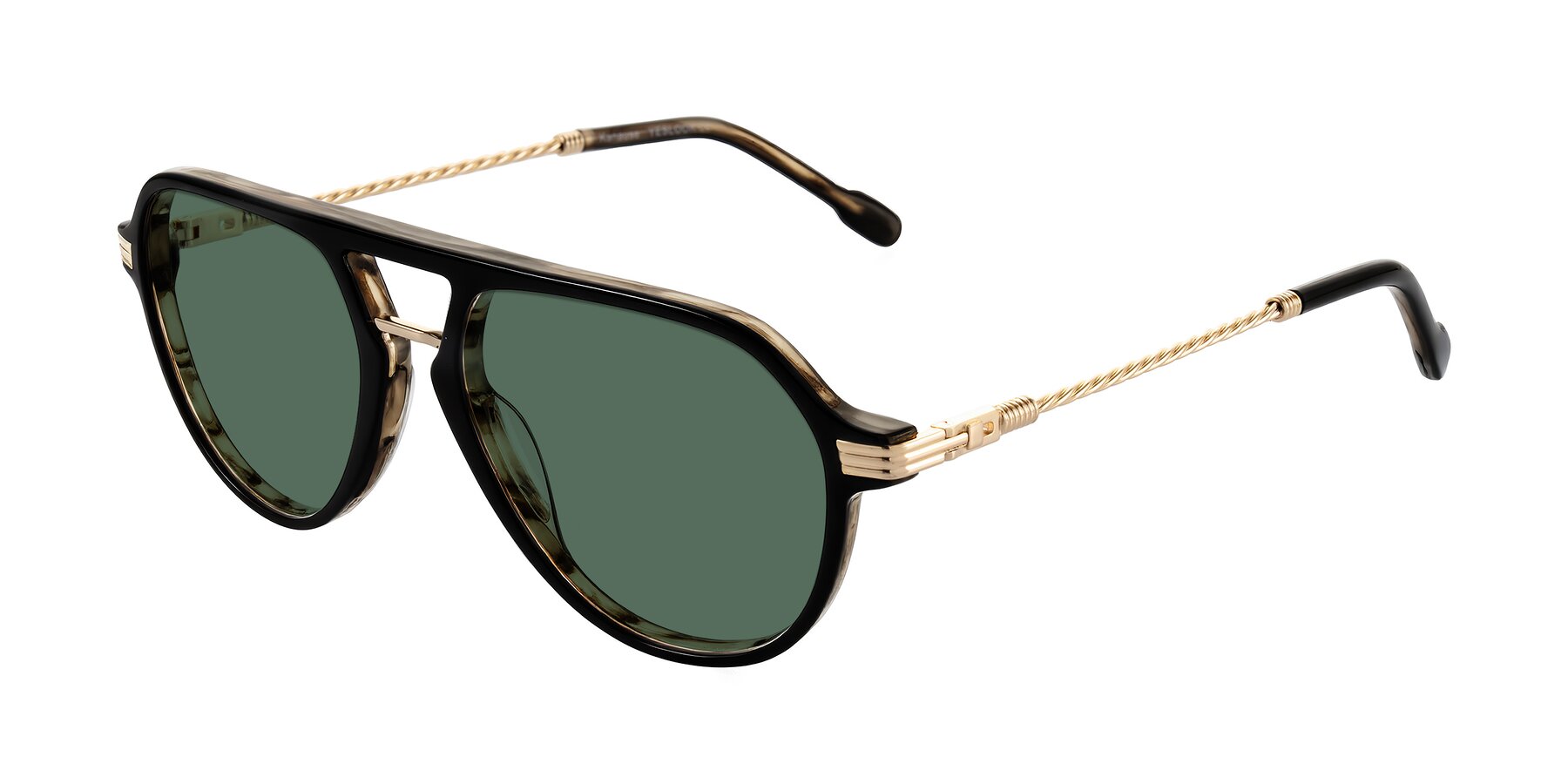 Angle of Kanause in Black Brown Striped/Gold with Green Polarized Lenses
