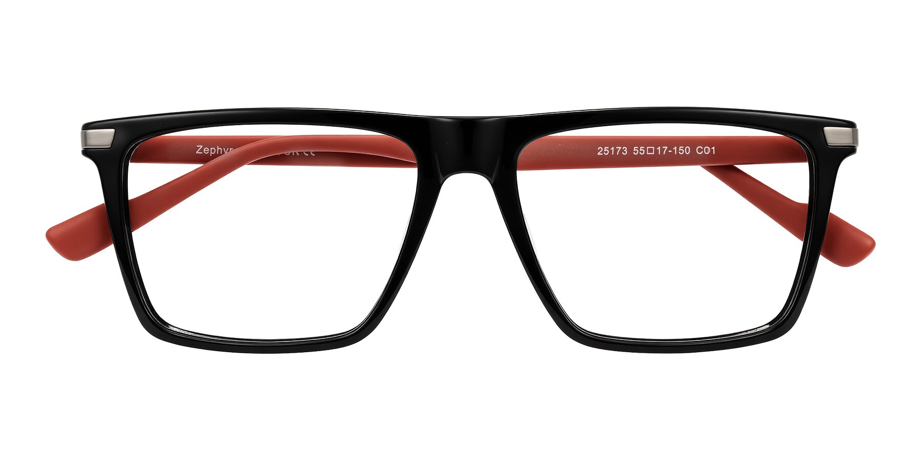 Folded Front of Zephyr in Black/Red with Clear Eyeglass Lenses