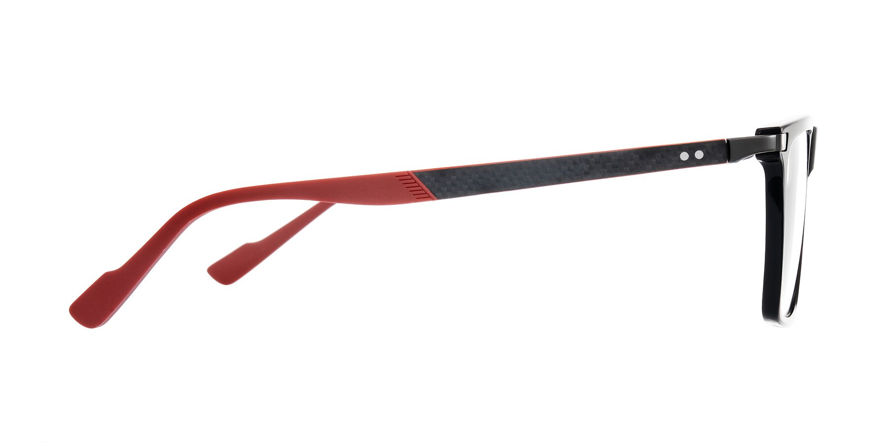 Side of Zephyr in Black/Red with Clear Eyeglass Lenses