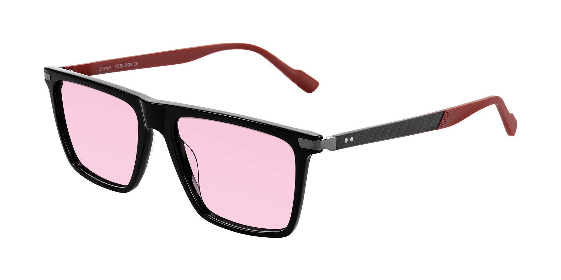 Angle of Zephyr in Black/Red with Light Pink Tinted Lenses