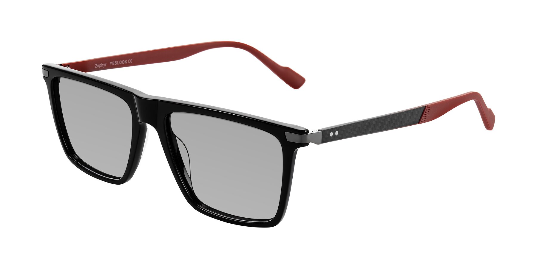 Angle of Zephyr in Black/Red with Light Gray Tinted Lenses