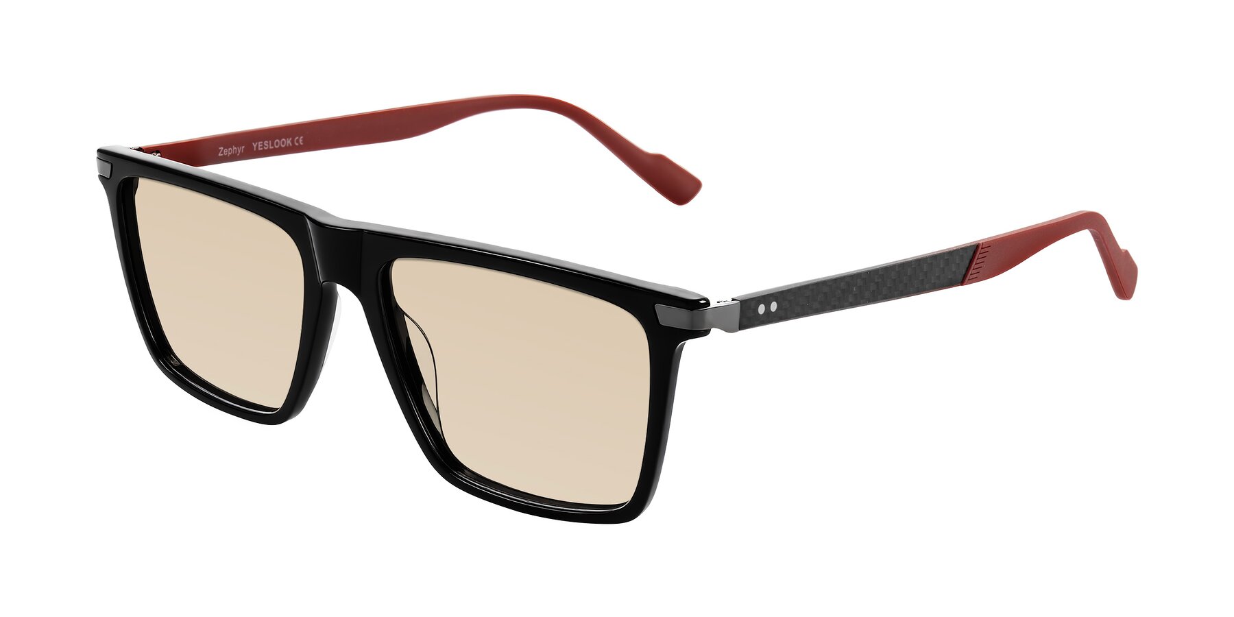 Angle of Zephyr in Black/Red with Light Brown Tinted Lenses