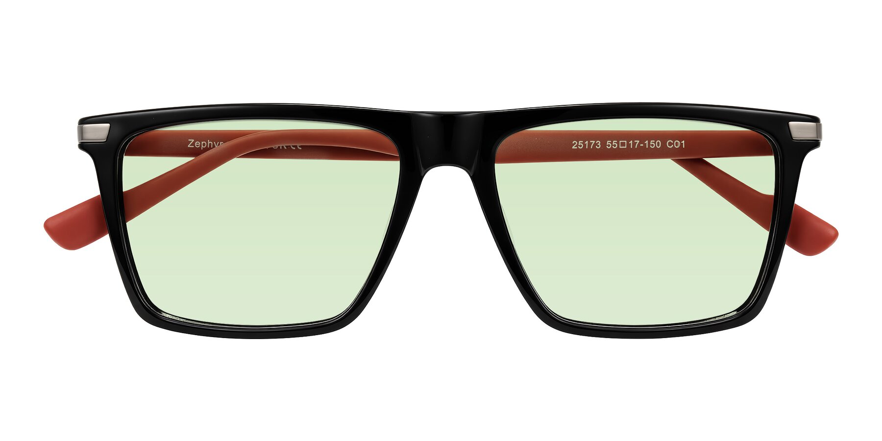 Folded Front of Zephyr in Black/Red with Light Green Tinted Lenses