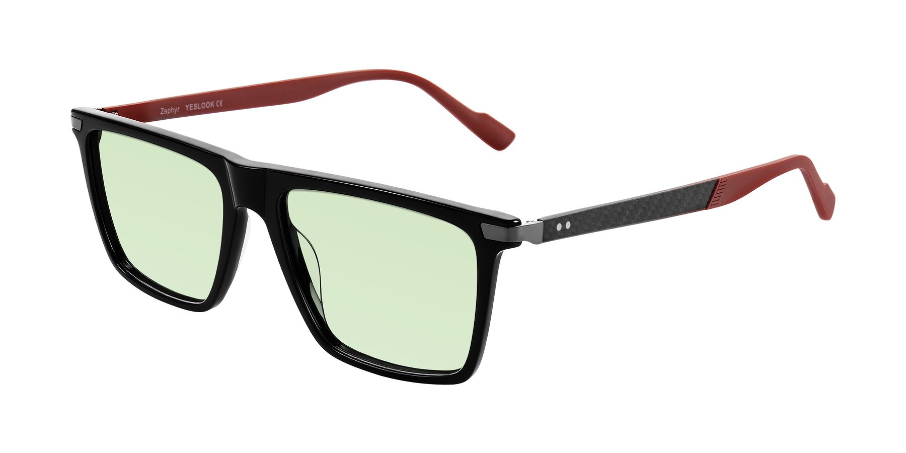 Angle of Zephyr in Black/Red with Light Green Tinted Lenses