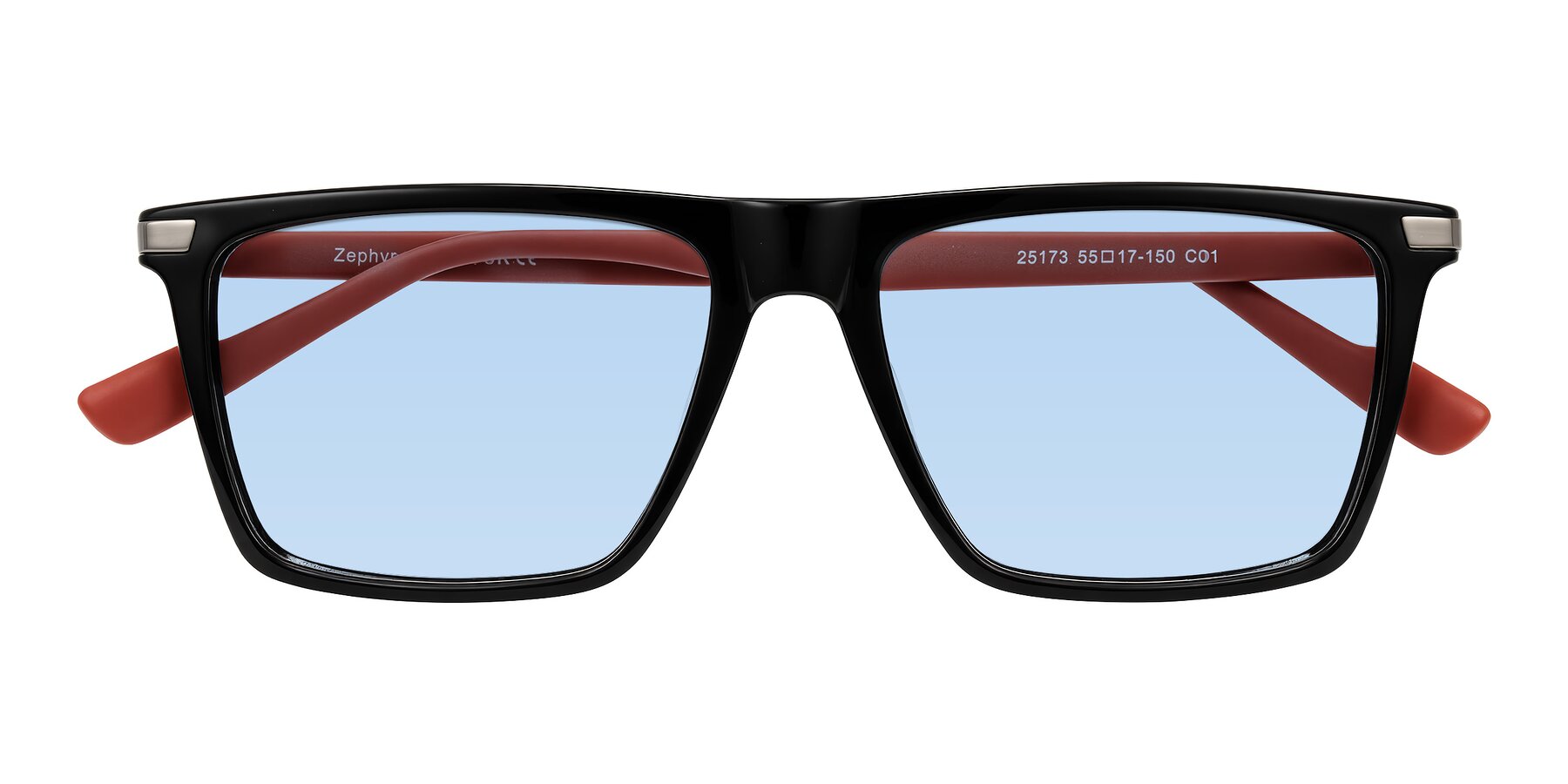 Folded Front of Zephyr in Black/Red with Light Blue Tinted Lenses
