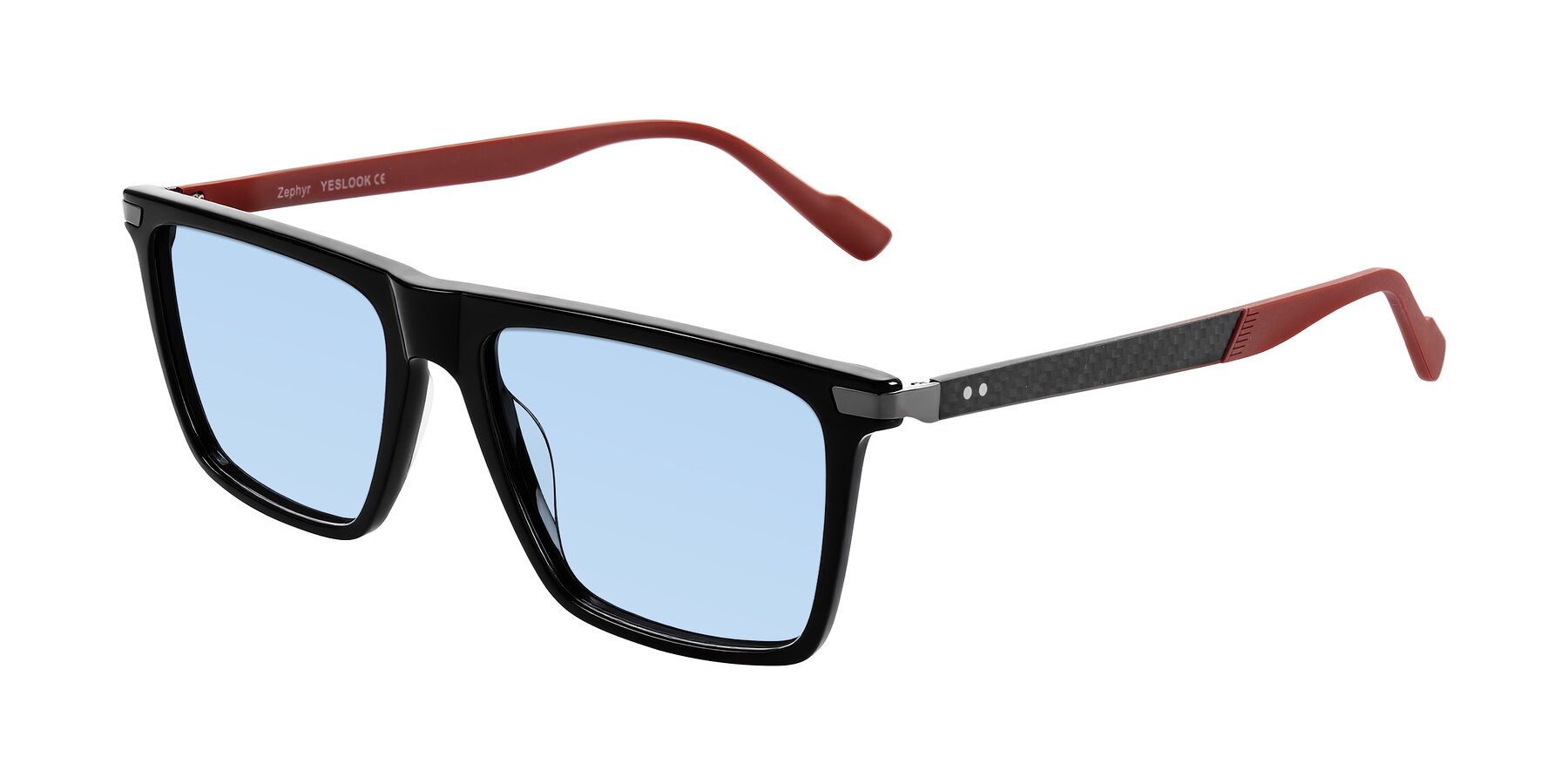 Angle of Zephyr in Black/Red with Light Blue Tinted Lenses