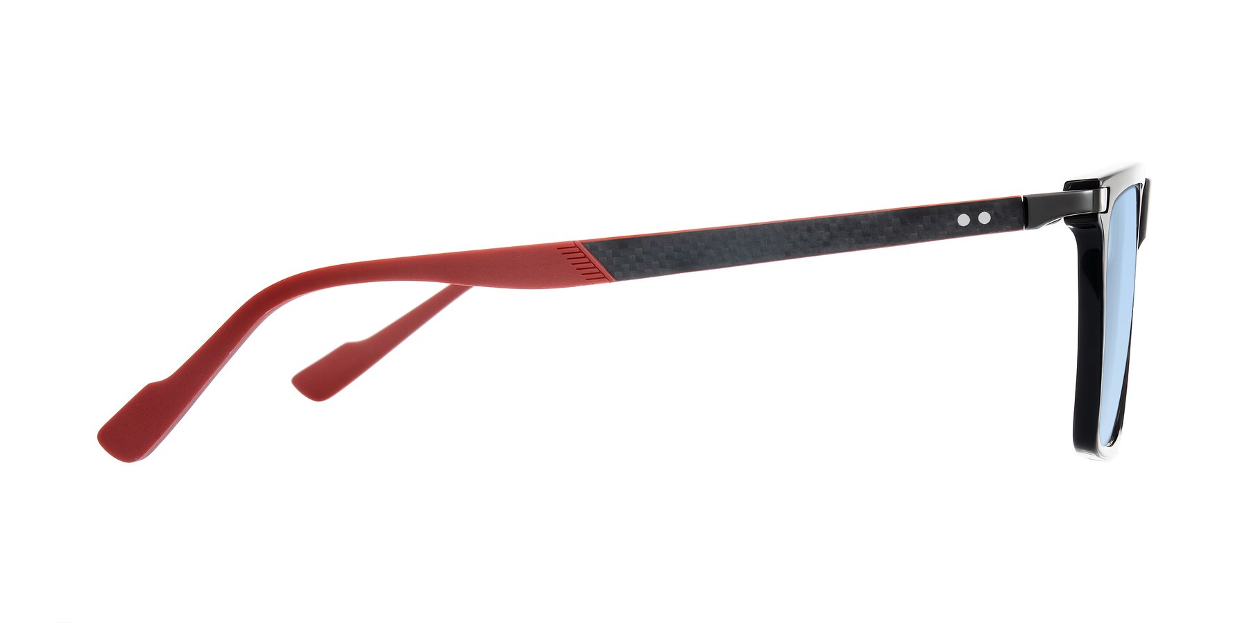 Side of Zephyr in Black/Red with Light Blue Tinted Lenses