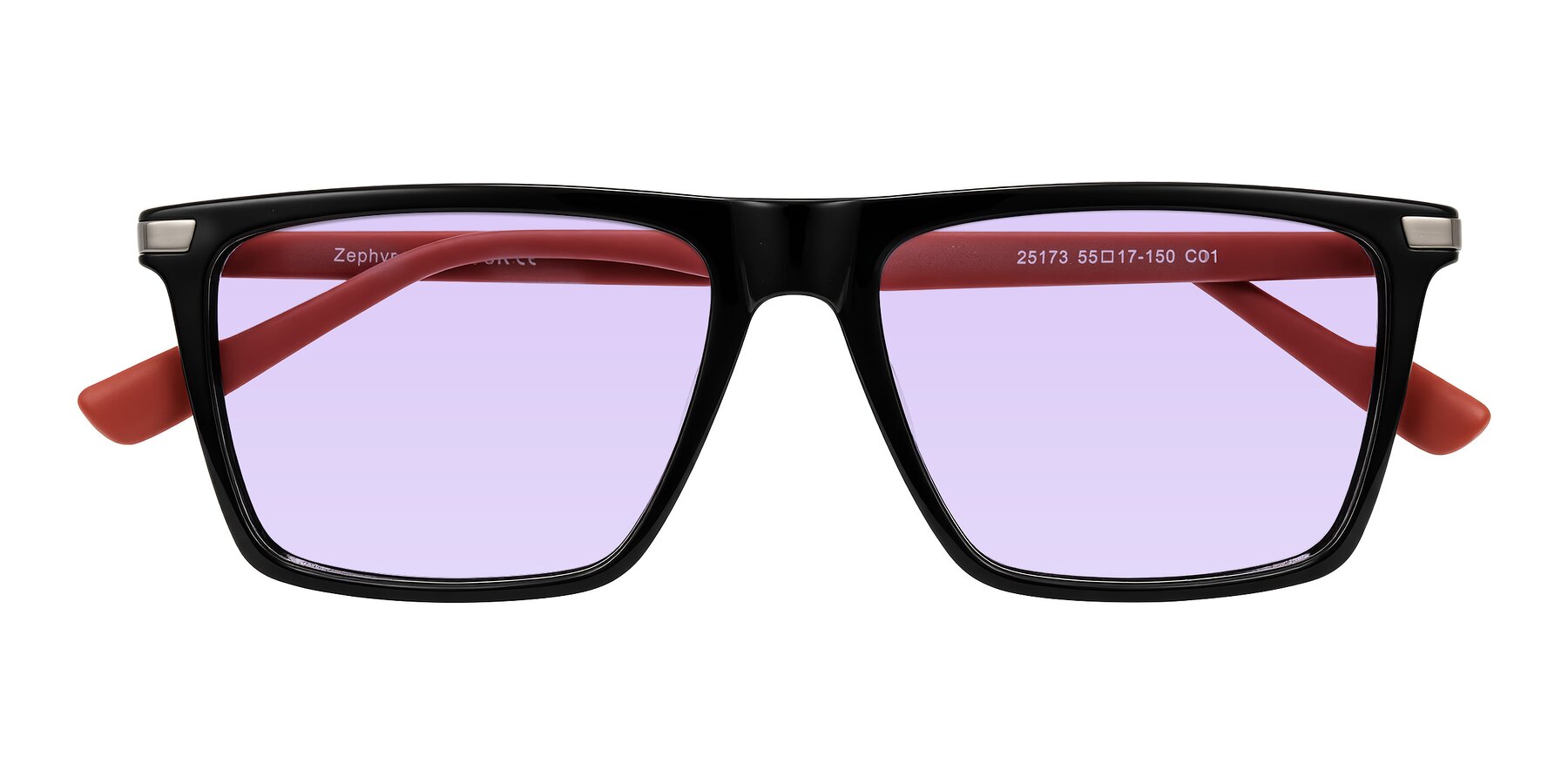Folded Front of Zephyr in Black/Red with Light Purple Tinted Lenses