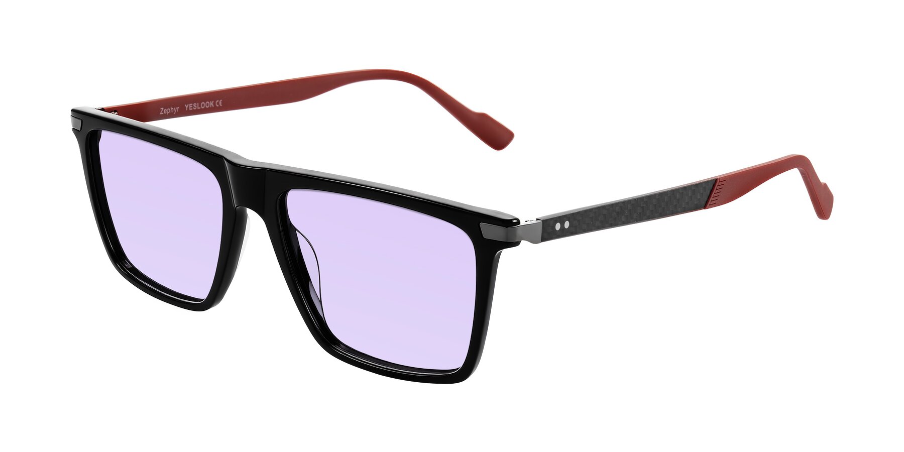 Angle of Zephyr in Black/Red with Light Purple Tinted Lenses