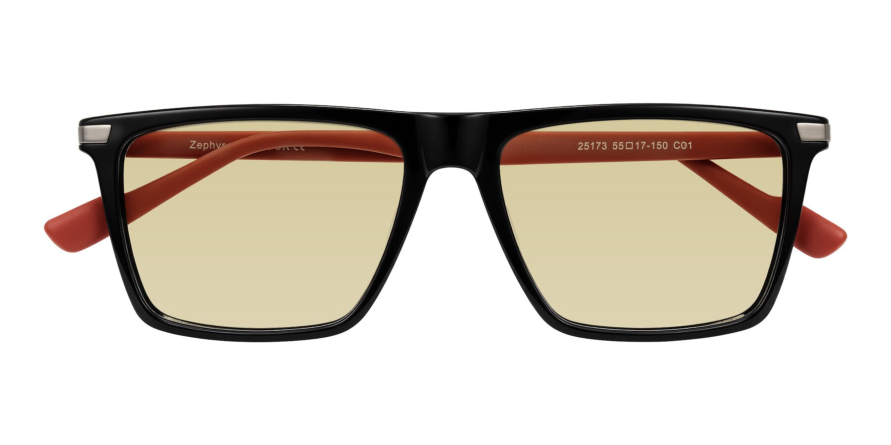 Folded Front of Zephyr in Black/Red with Light Champagne Tinted Lenses