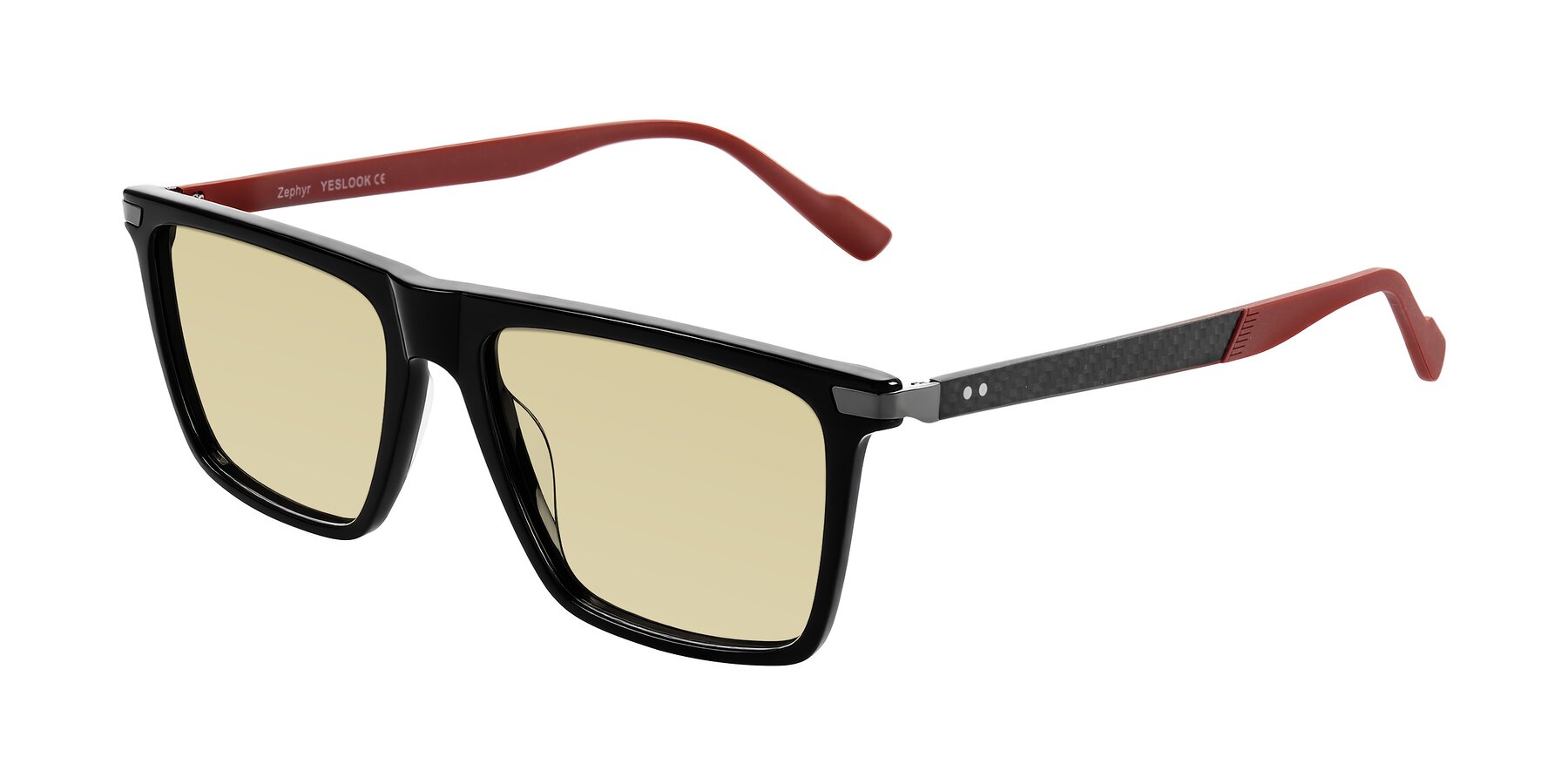 Angle of Zephyr in Black/Red with Light Champagne Tinted Lenses