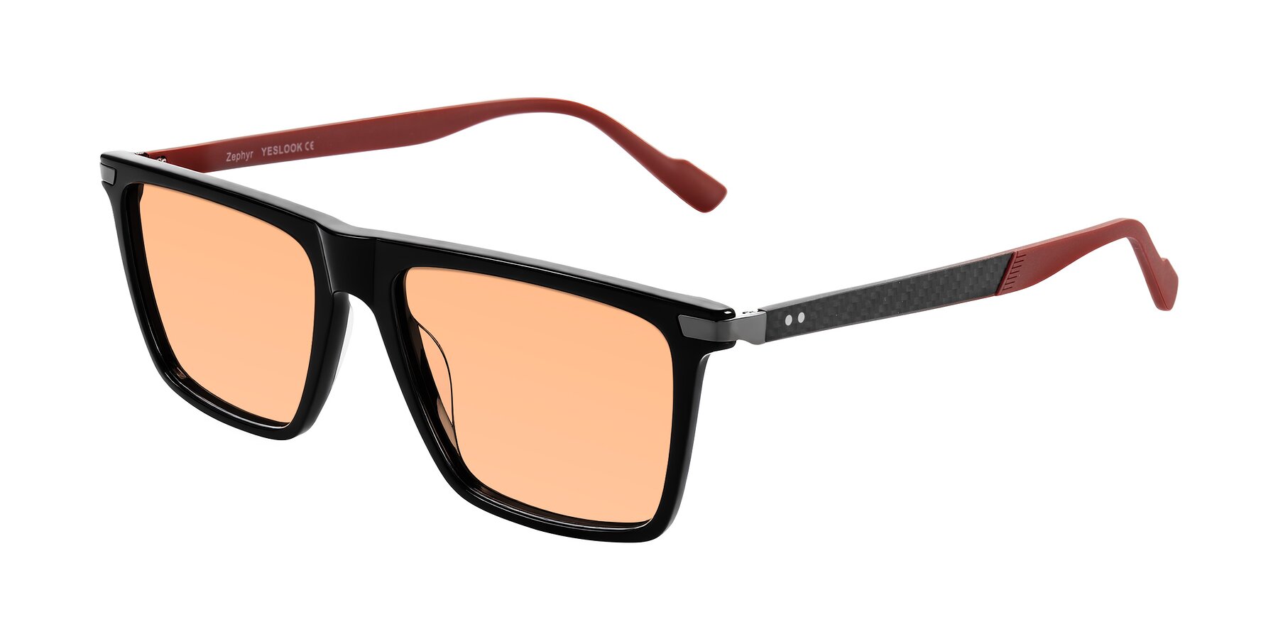 Angle of Zephyr in Black/Red with Light Orange Tinted Lenses