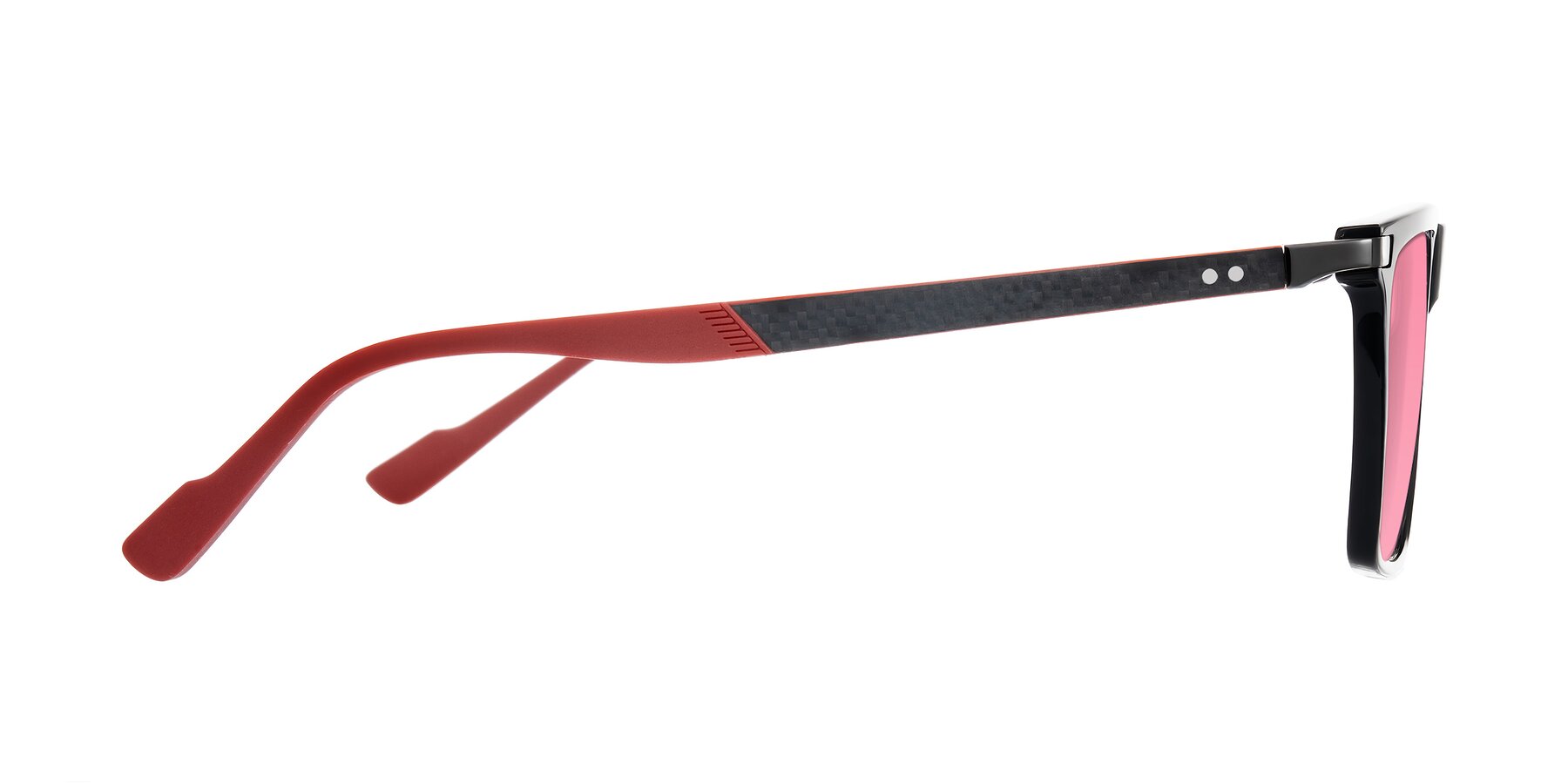 Side of Zephyr in Black/Red with Pink Tinted Lenses