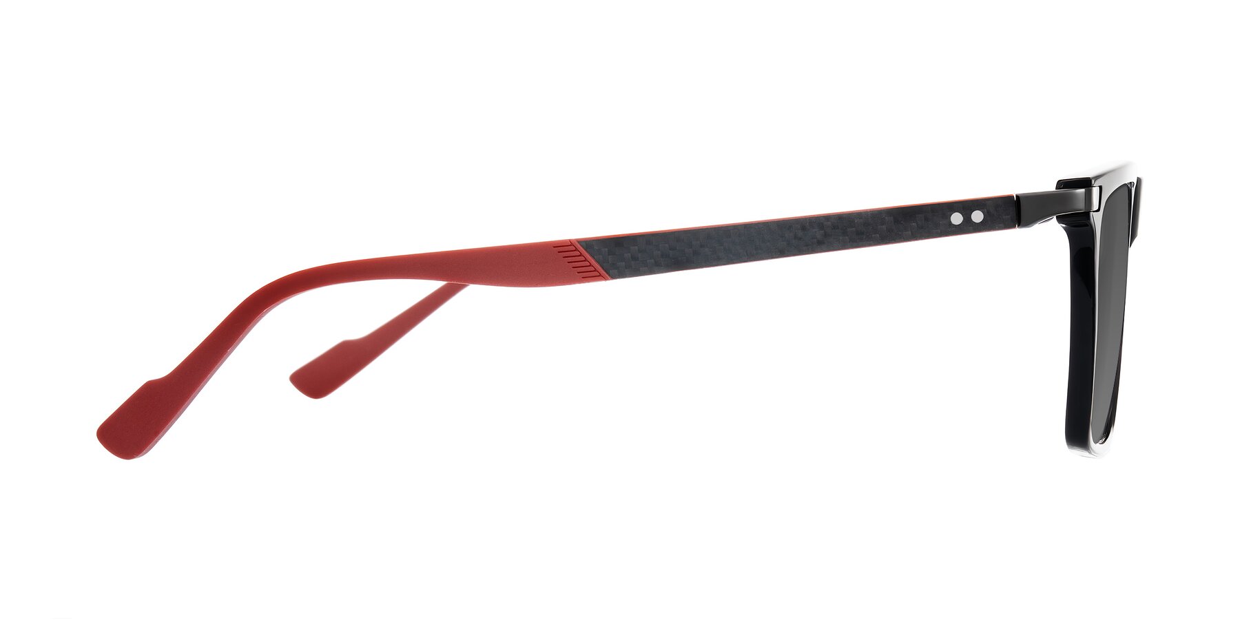 Side of Zephyr in Black/Red with Medium Gray Tinted Lenses