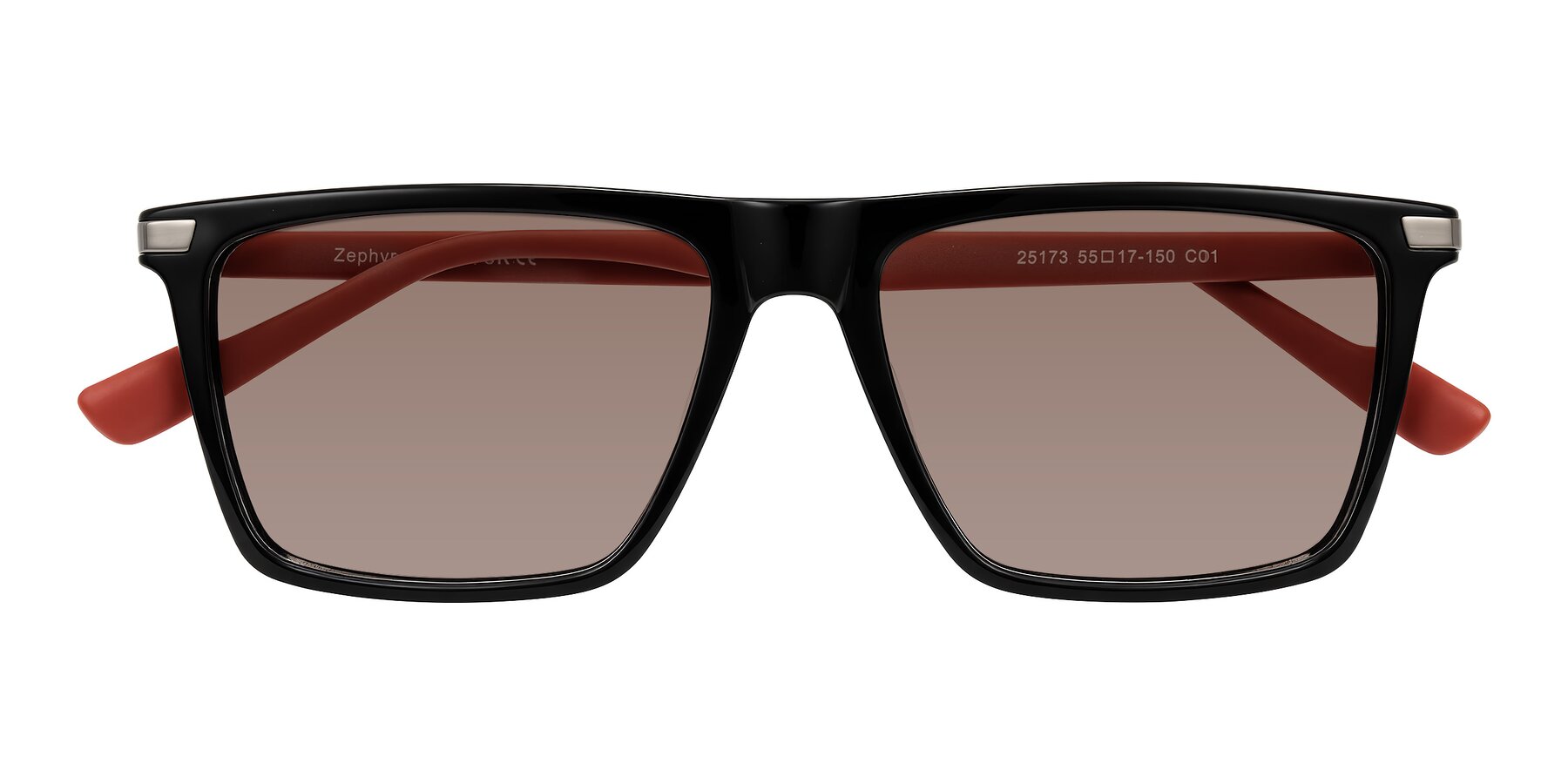 Folded Front of Zephyr in Black/Red with Medium Brown Tinted Lenses